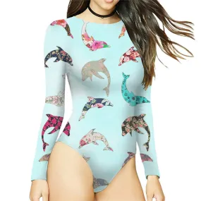 2021 Floral Dolphins Sea Animal Women One Piece Bodysuits/Swimsuits Sizes S - XL