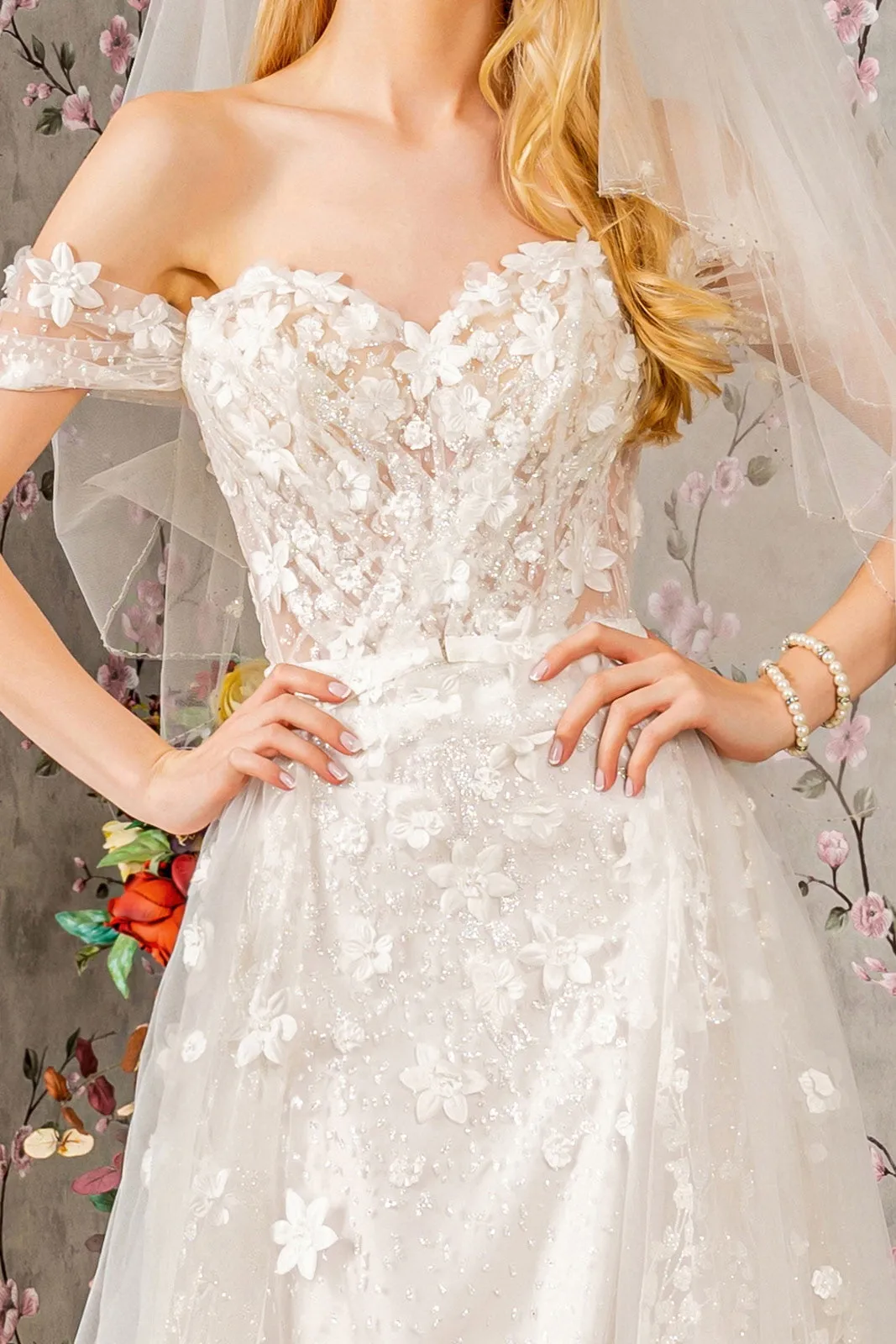 3D Floral Off Shoulder Wedding Gown by GLS Gloria GL3423