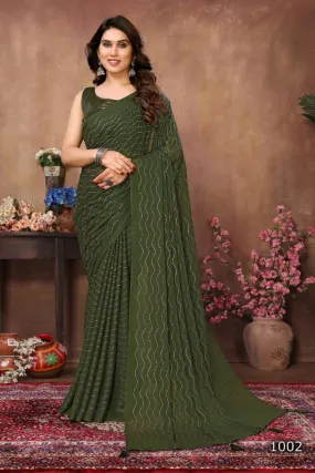 Aafreen Partywear Designer Green Rangoli Silk Fancy Saree