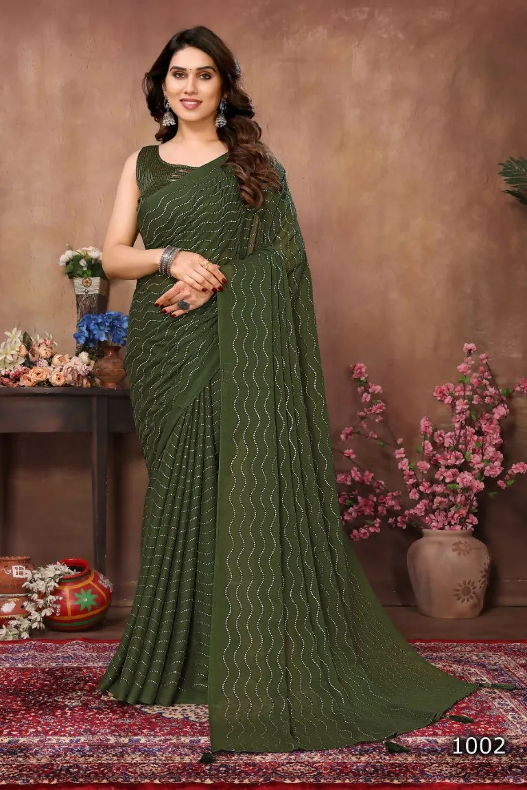 Aafreen Partywear Designer Green Rangoli Silk Fancy Saree