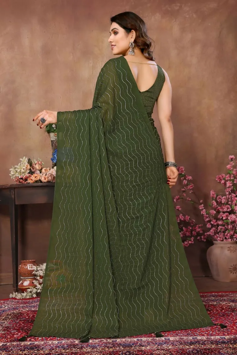 Aafreen Partywear Designer Green Rangoli Silk Fancy Saree