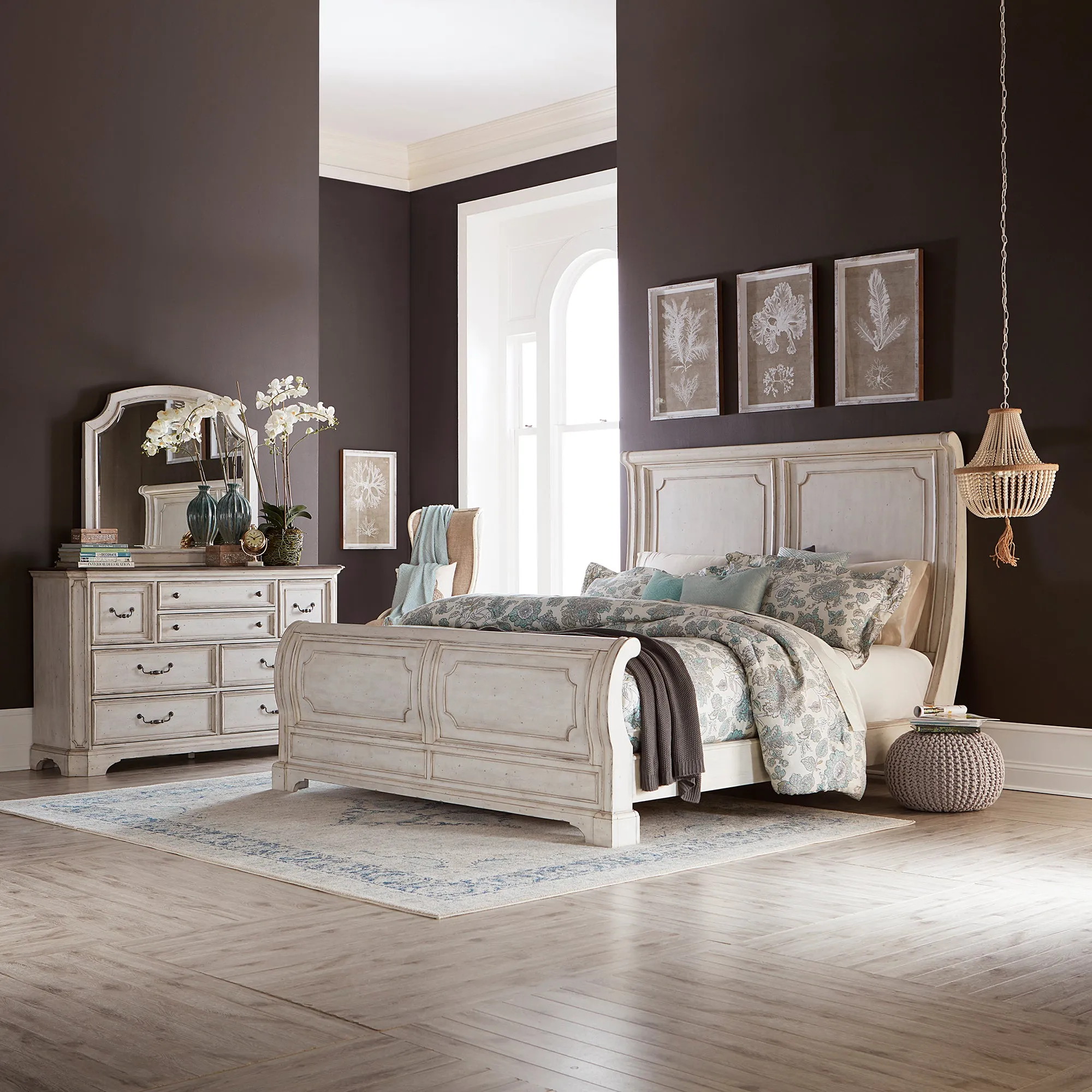 Abbey Road 455W-BR-QSLDM Queen Sleigh Bed, Dresser & Mirror