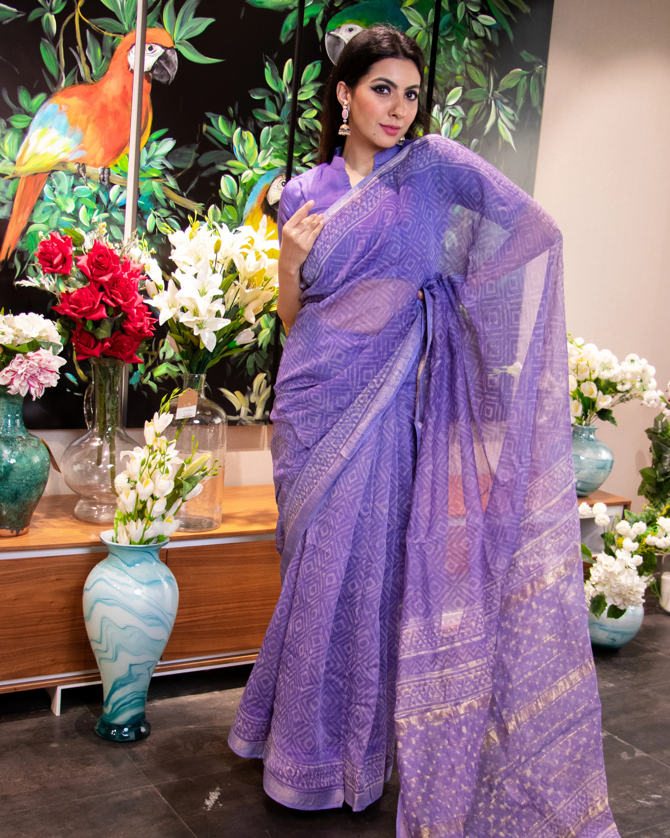 Adiva Handblock Chanderi Silk Saree