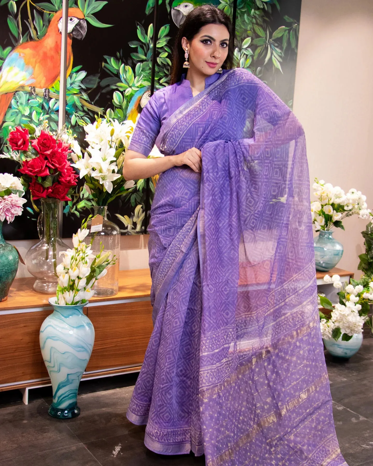 Adiva Handblock Chanderi Silk Saree