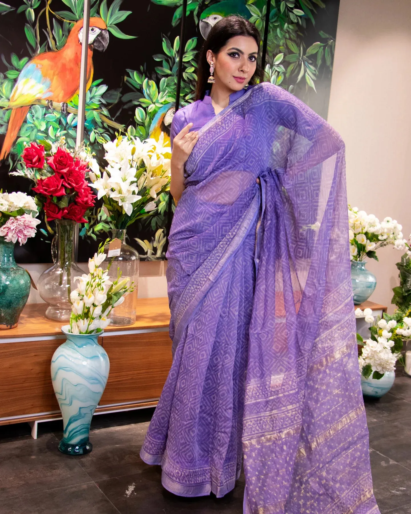 Adiva Handblock Chanderi Silk Saree