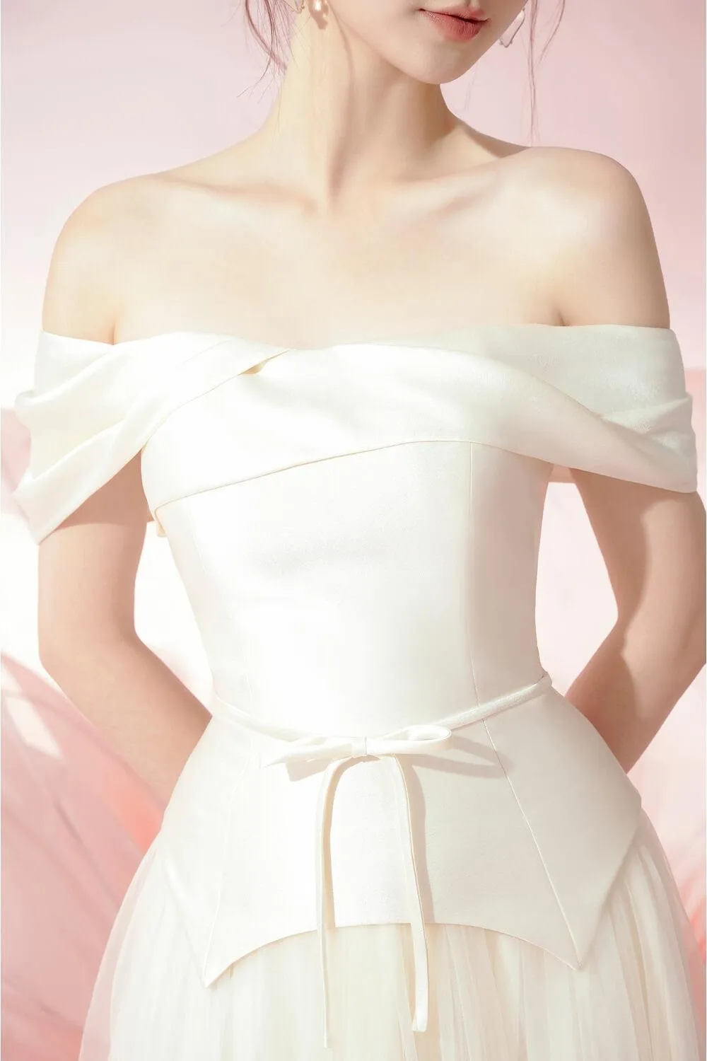 Agnes Gathered Off-Shoulder Mesh Midi Dress