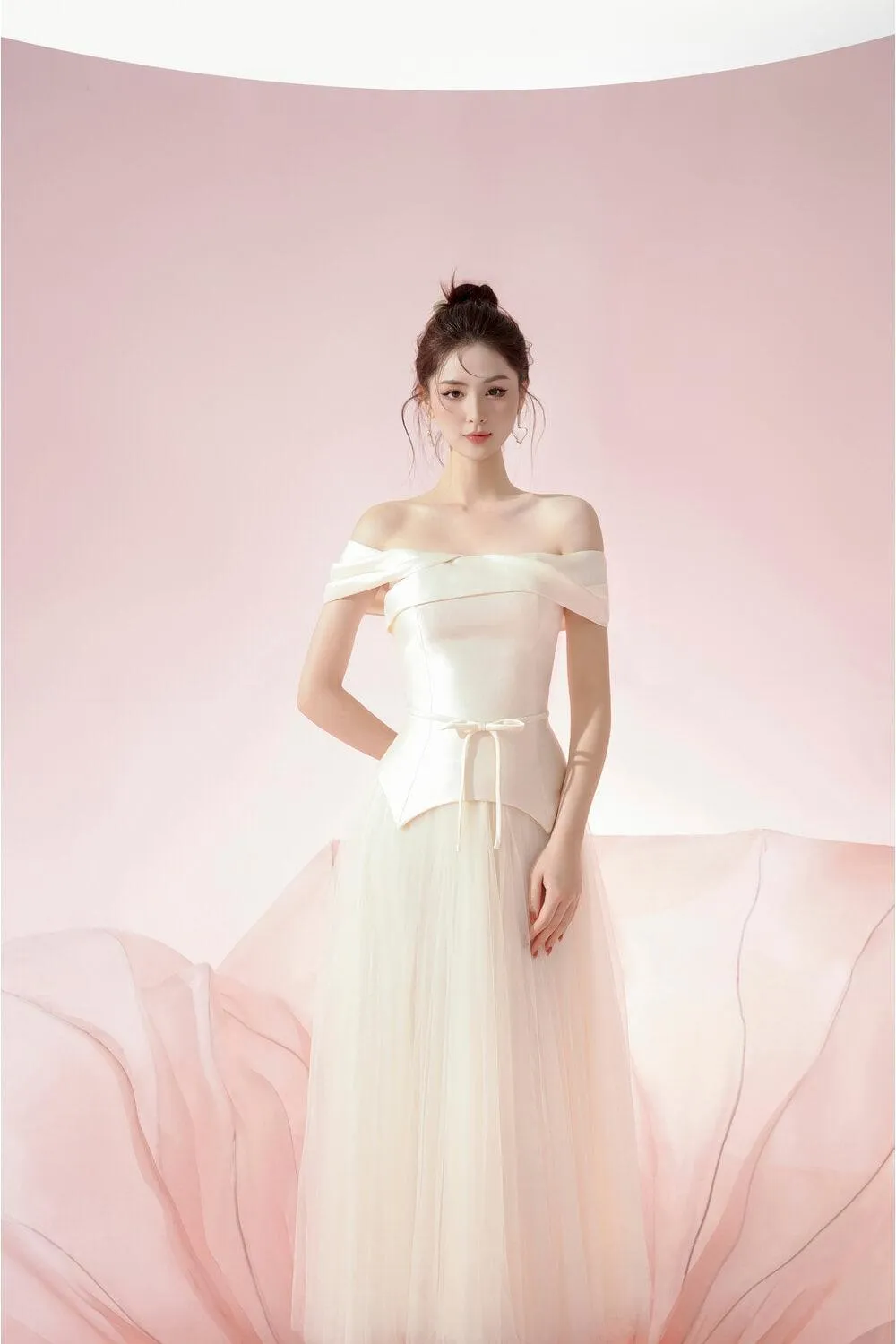 Agnes Gathered Off-Shoulder Mesh Midi Dress