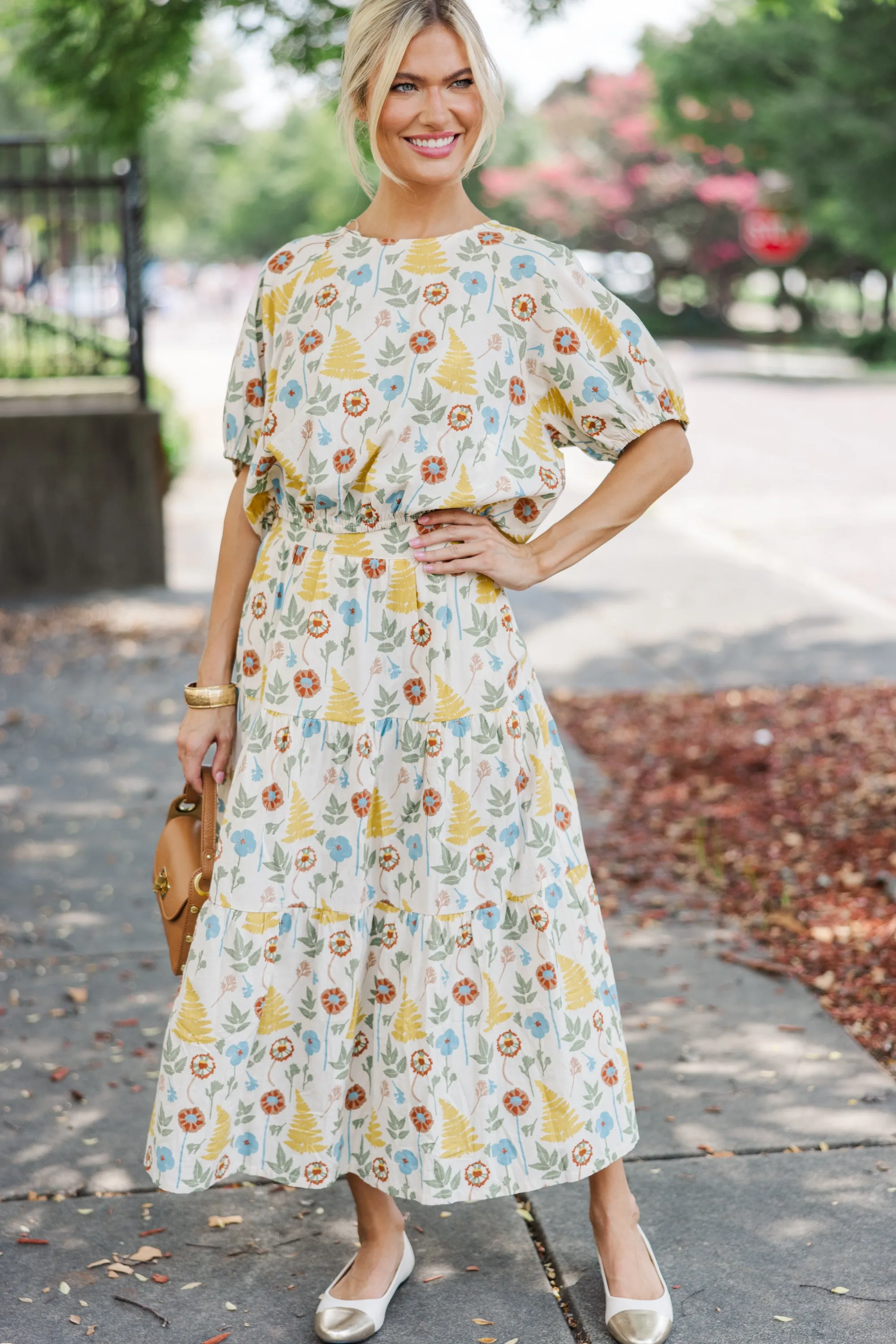 All I Need Natural Floral Crop Blouse