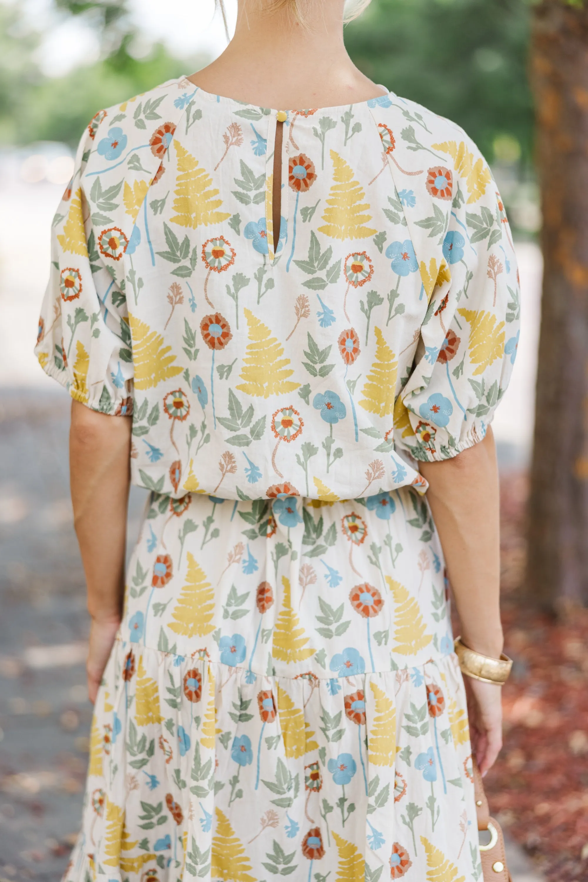All I Need Natural Floral Crop Blouse