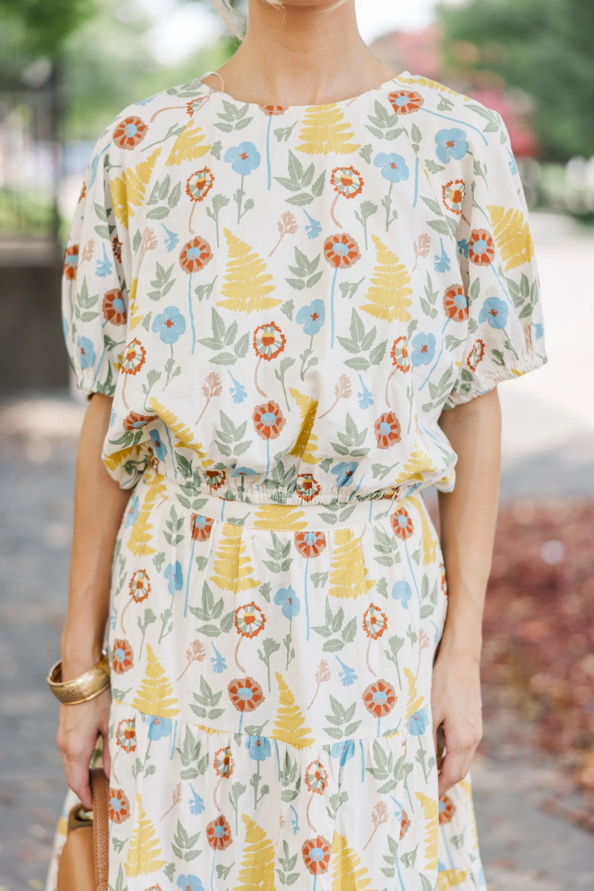 All I Need Natural Floral Crop Blouse