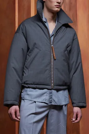 Premium Barton Charcoal Wool Bomber Jacket with PrimaLoft Insulation - Short Style