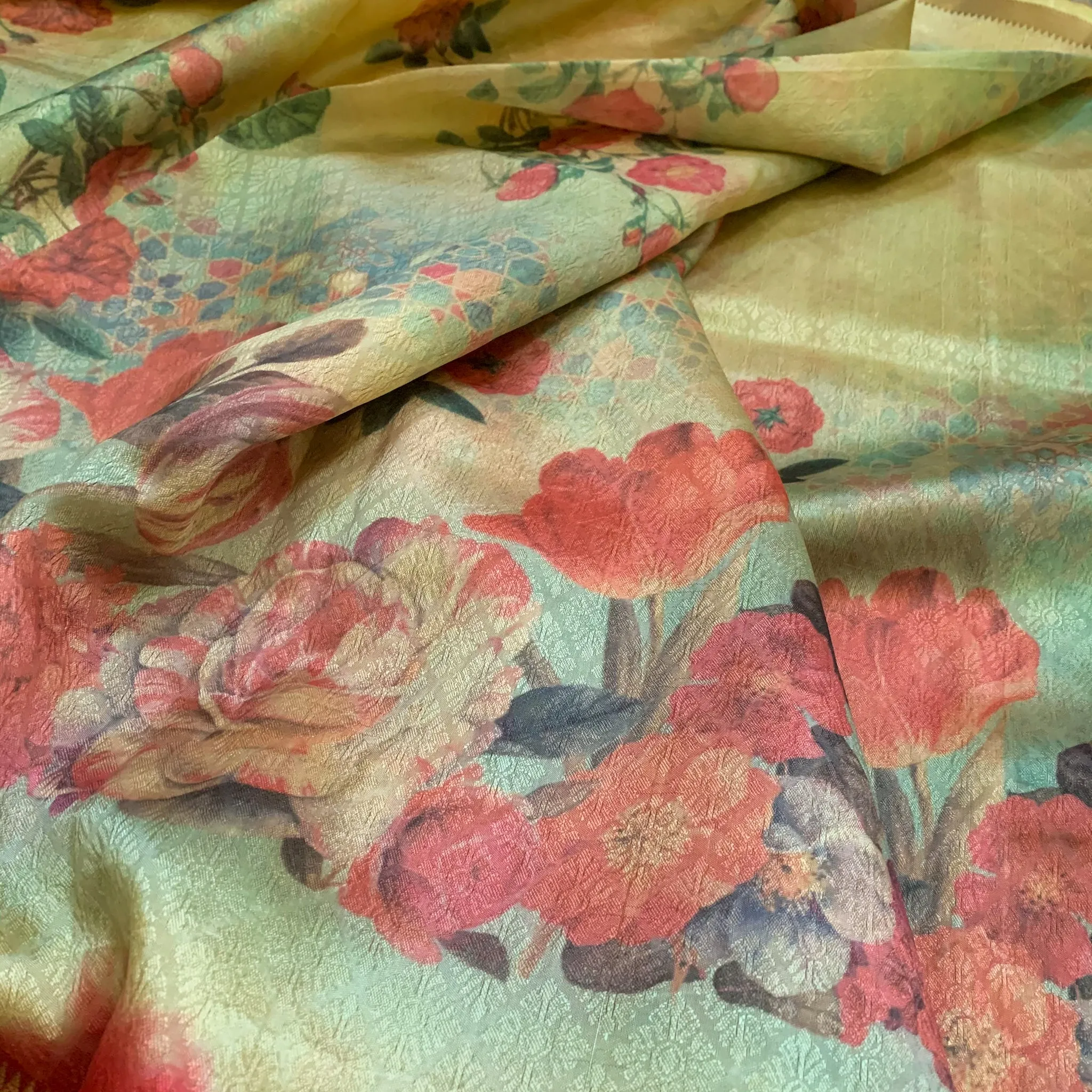 Beautiful Latest Designer Digital Floral Print Fancy Silk Saree