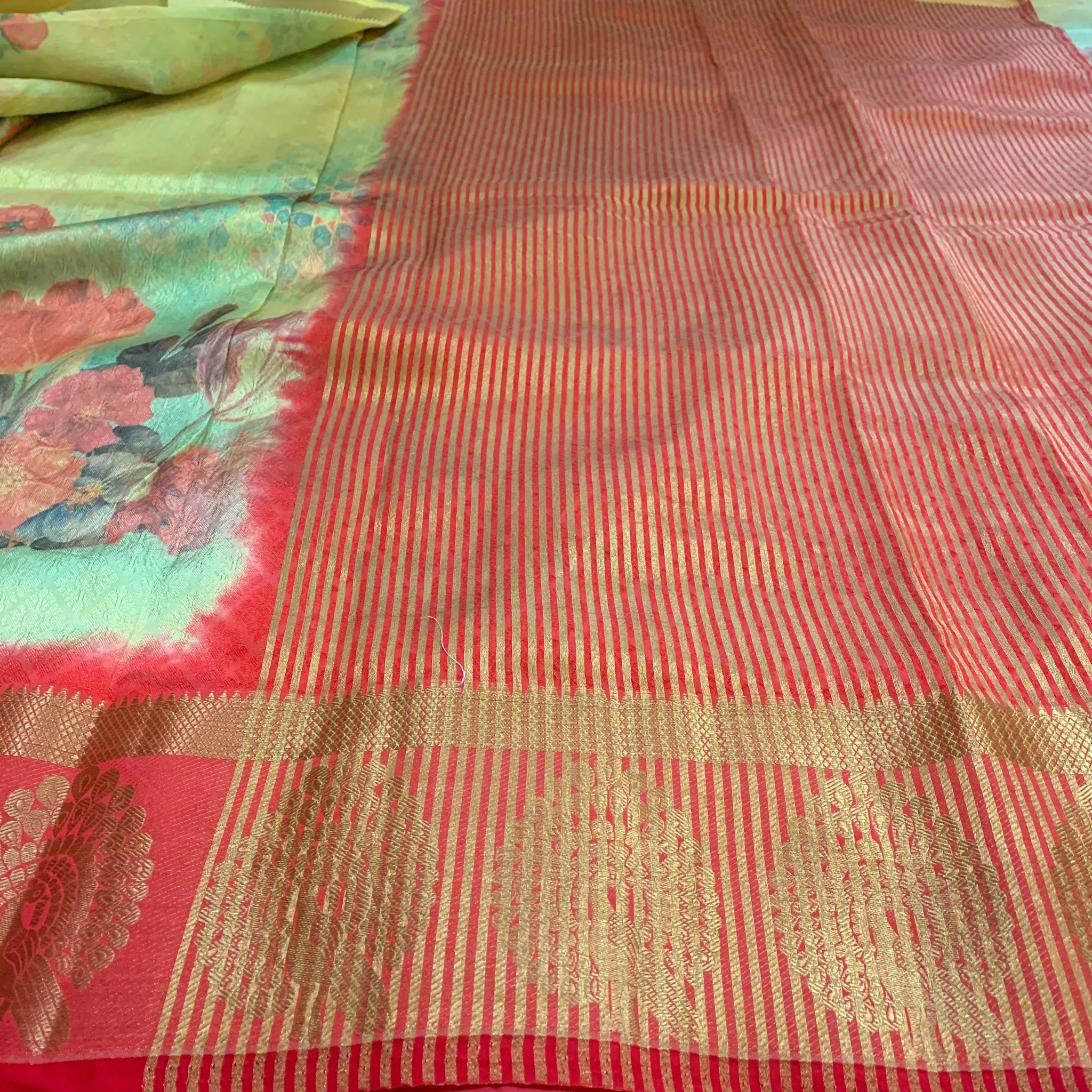 Beautiful Latest Designer Digital Floral Print Fancy Silk Saree