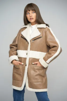 Premium Beige Sheepskin Leather Bomber Jacket