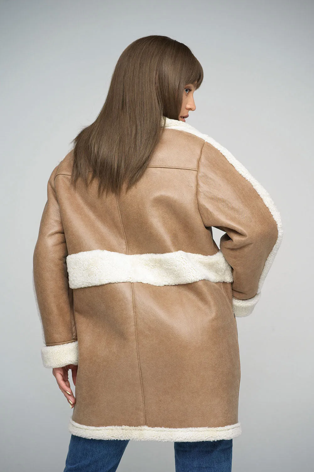 Premium Beige Sheepskin Leather Bomber Jacket
