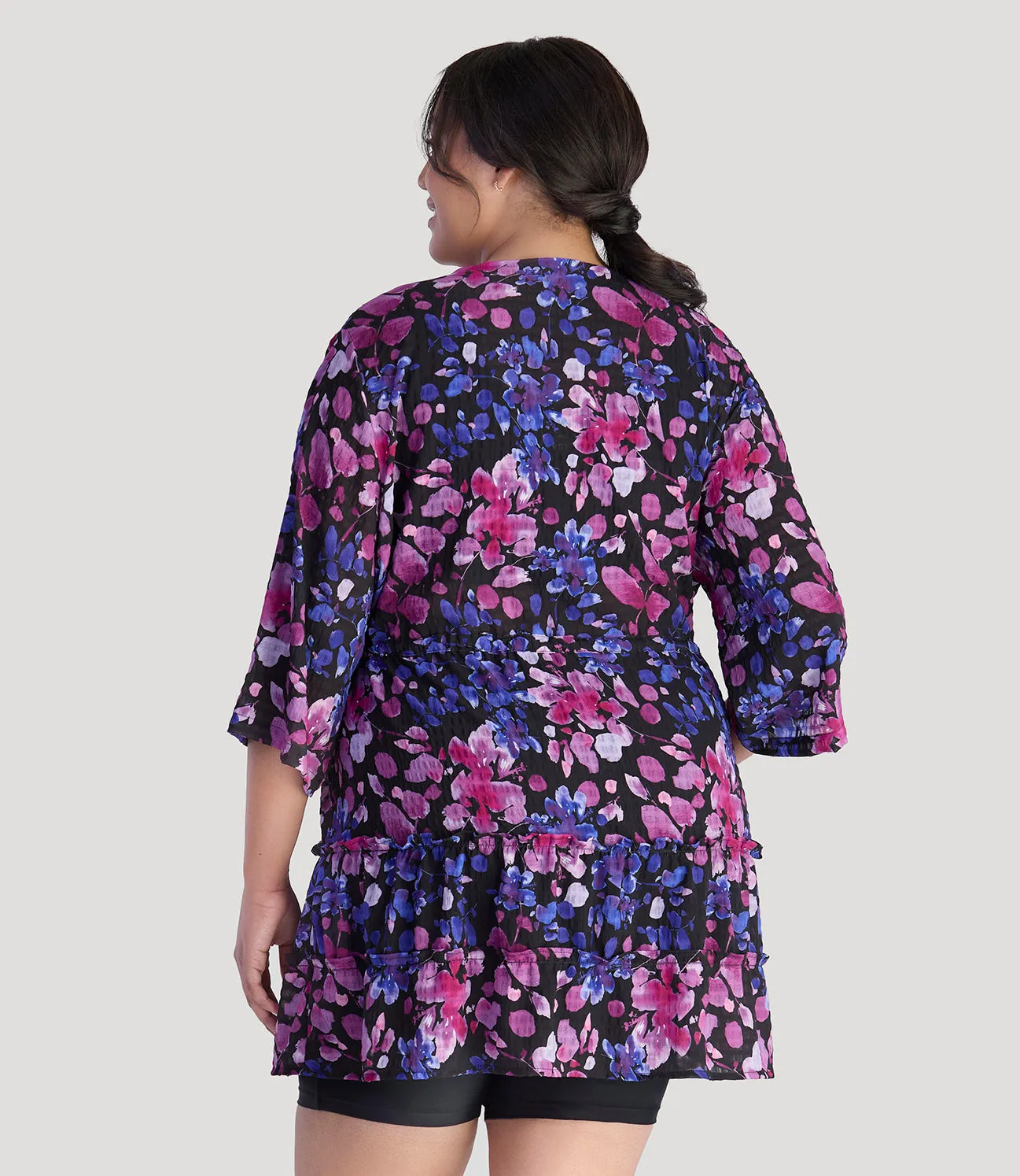 BellaStyle Tie Front Tiered Cover-Up Floral Elegance Print