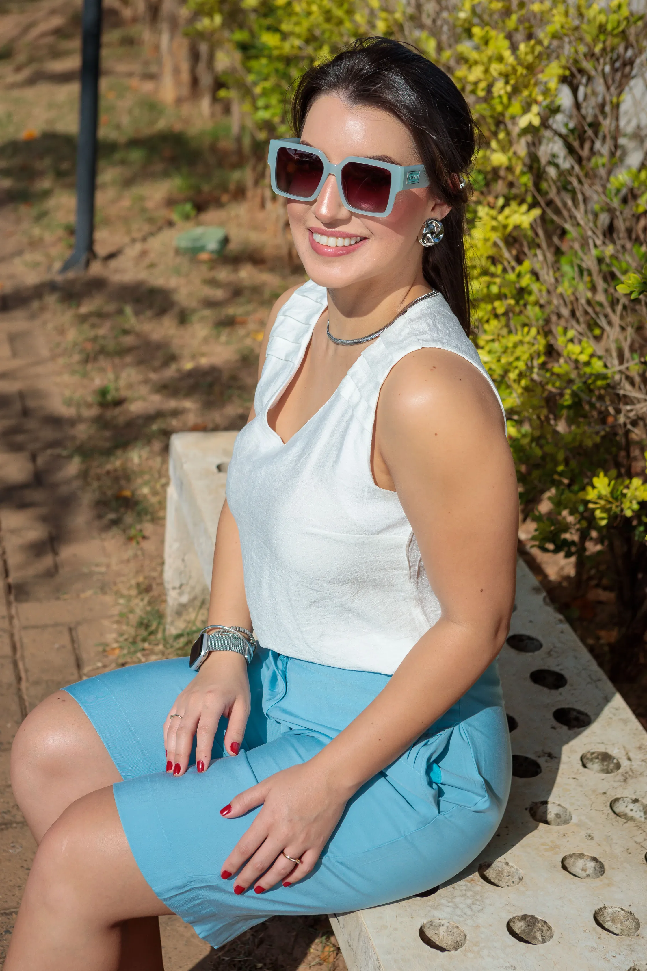 Bermuda Detalhe Bolso Natalia Azul Claro