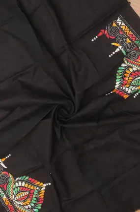Black Embroidered Kantha Cotton Blouse Piece Fabric ( 1 Mtr )