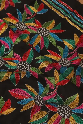 Black Embroidered Kantha Cotton Blouse Piece Fabric ( 1 Mtr )