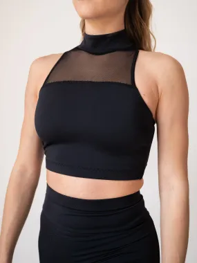 Black High Neck Crop Top Leucosia