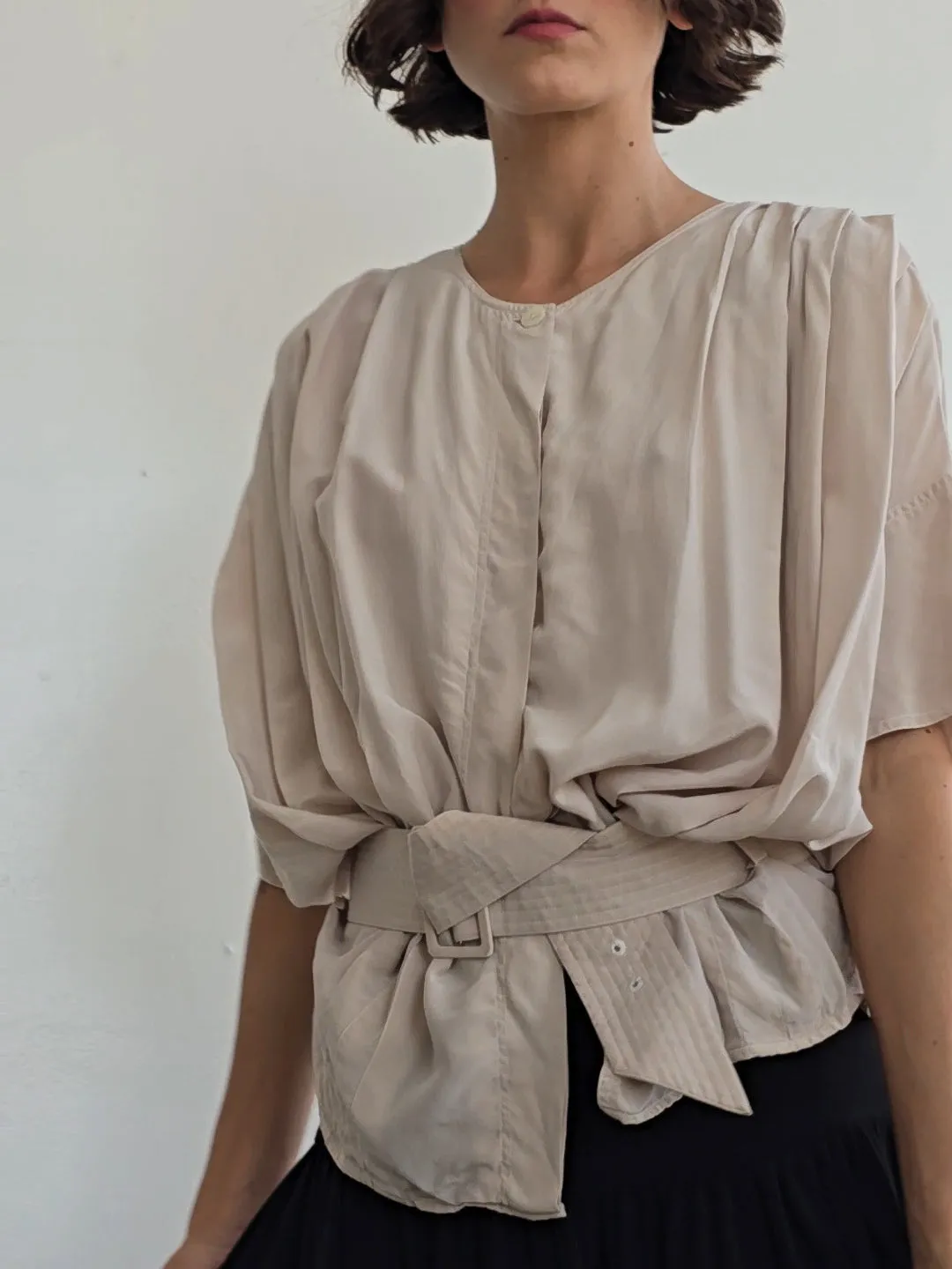 Bone Belted Silk Blouse (M)