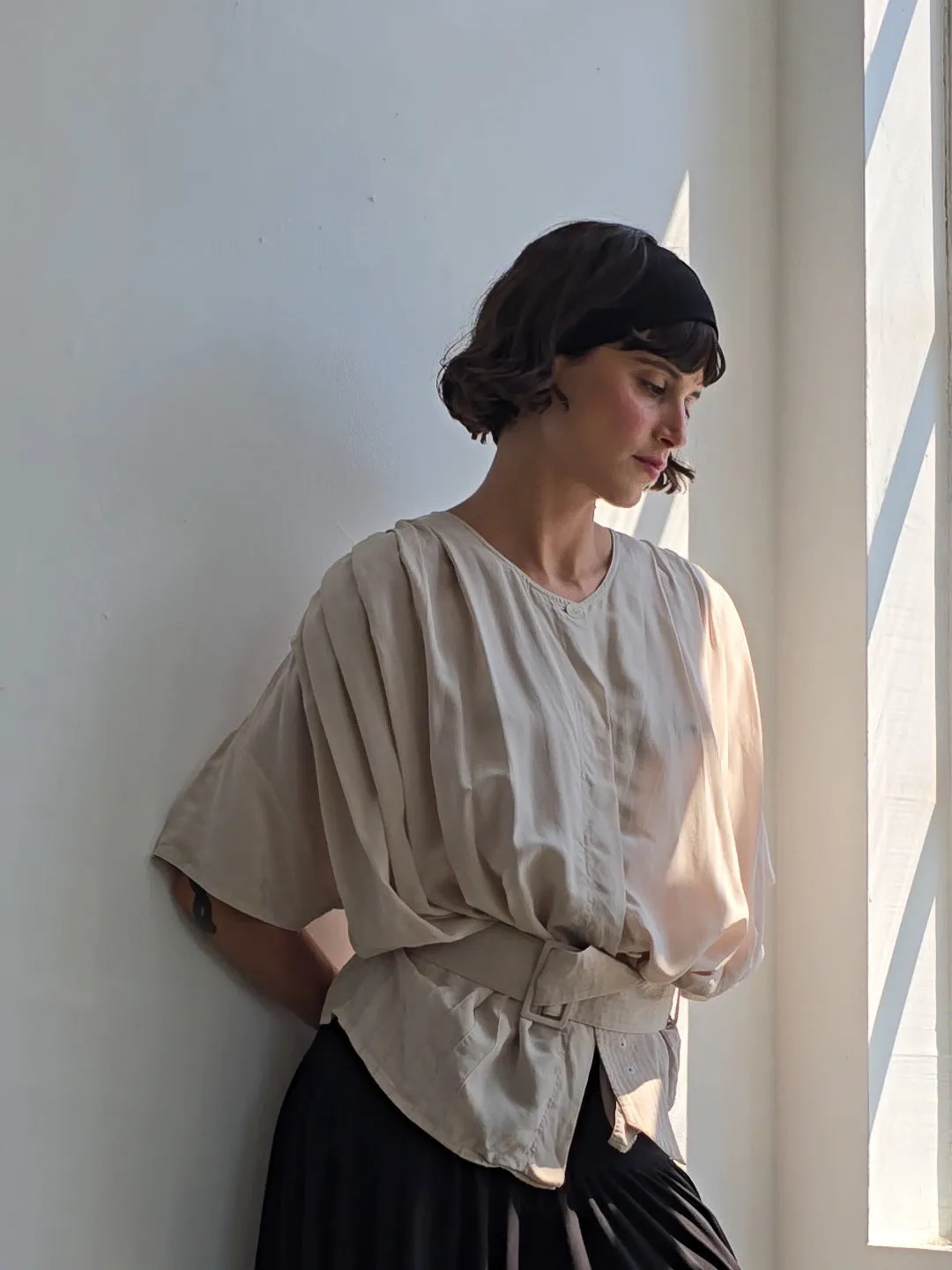 Bone Belted Silk Blouse (M)