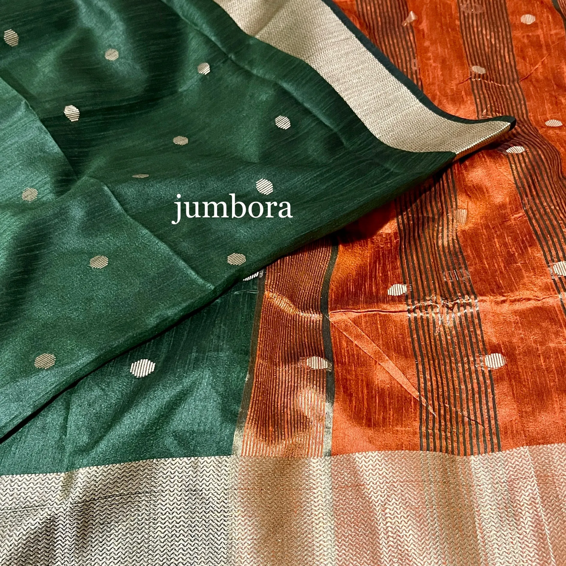 Bottle Green & Orange Jute Gicha Silk Saree