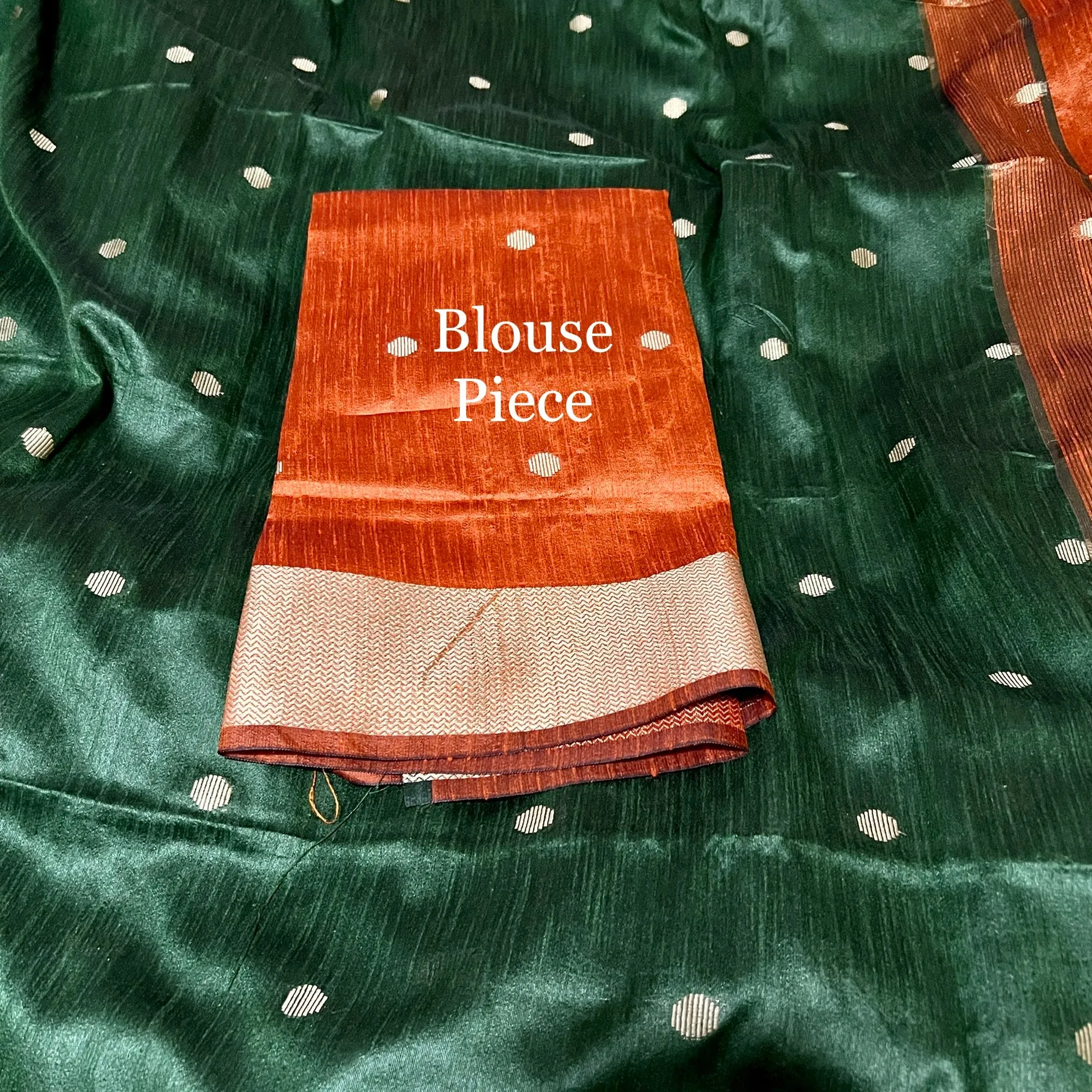 Bottle Green & Orange Jute Gicha Silk Saree
