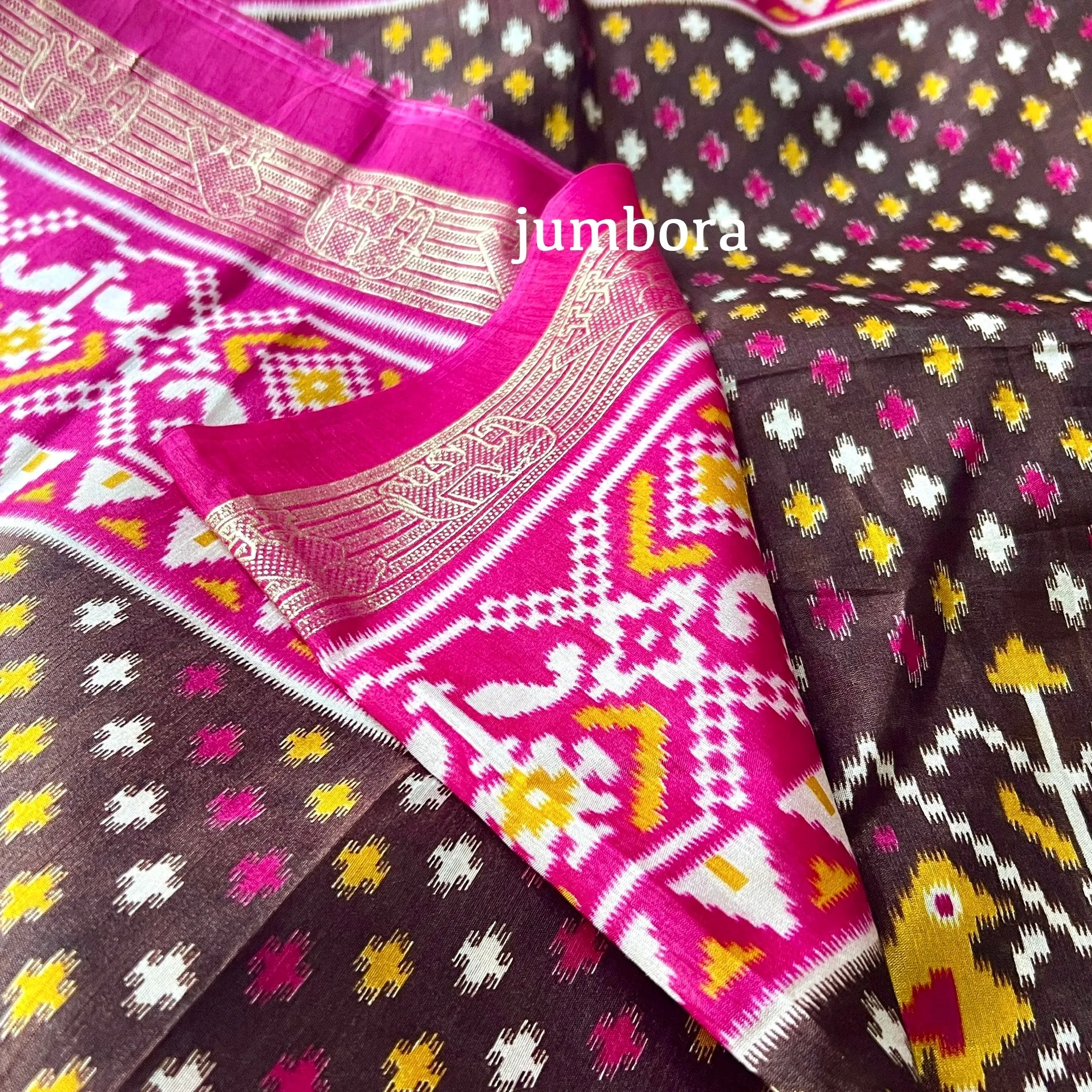 Brown & Pink Ikkat Pochampalli Soft Semi Silk Saree with Stitched Blouse