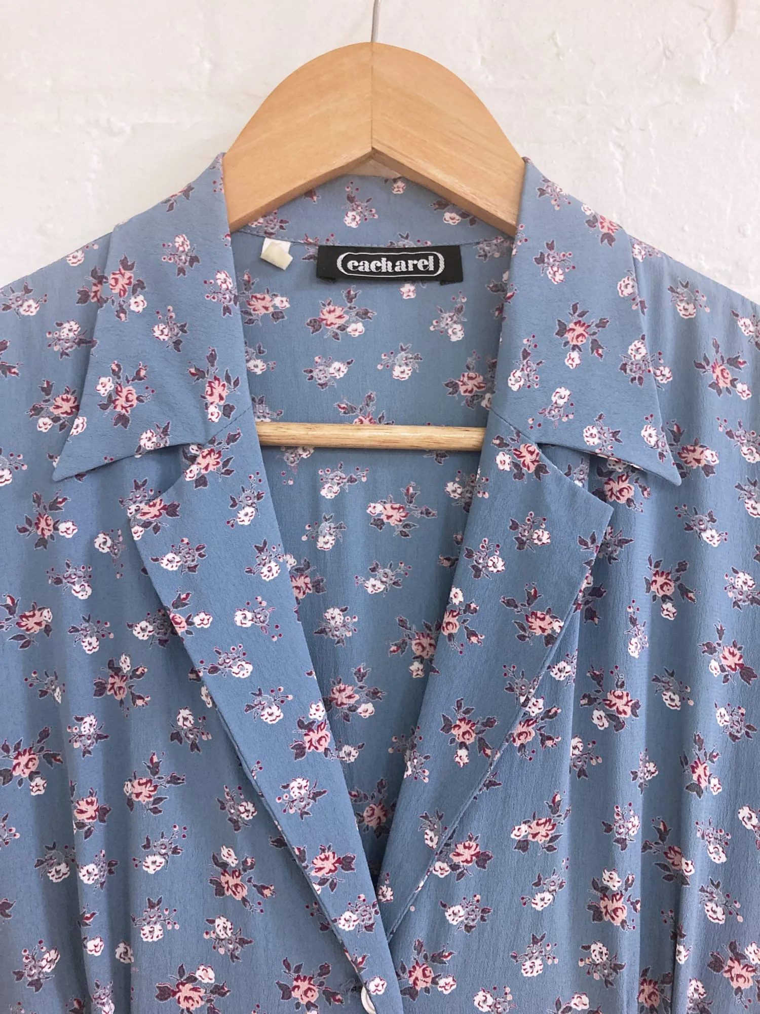 Cacharel 1990s blue viscose crepe floral print button front maxi dress - size 6