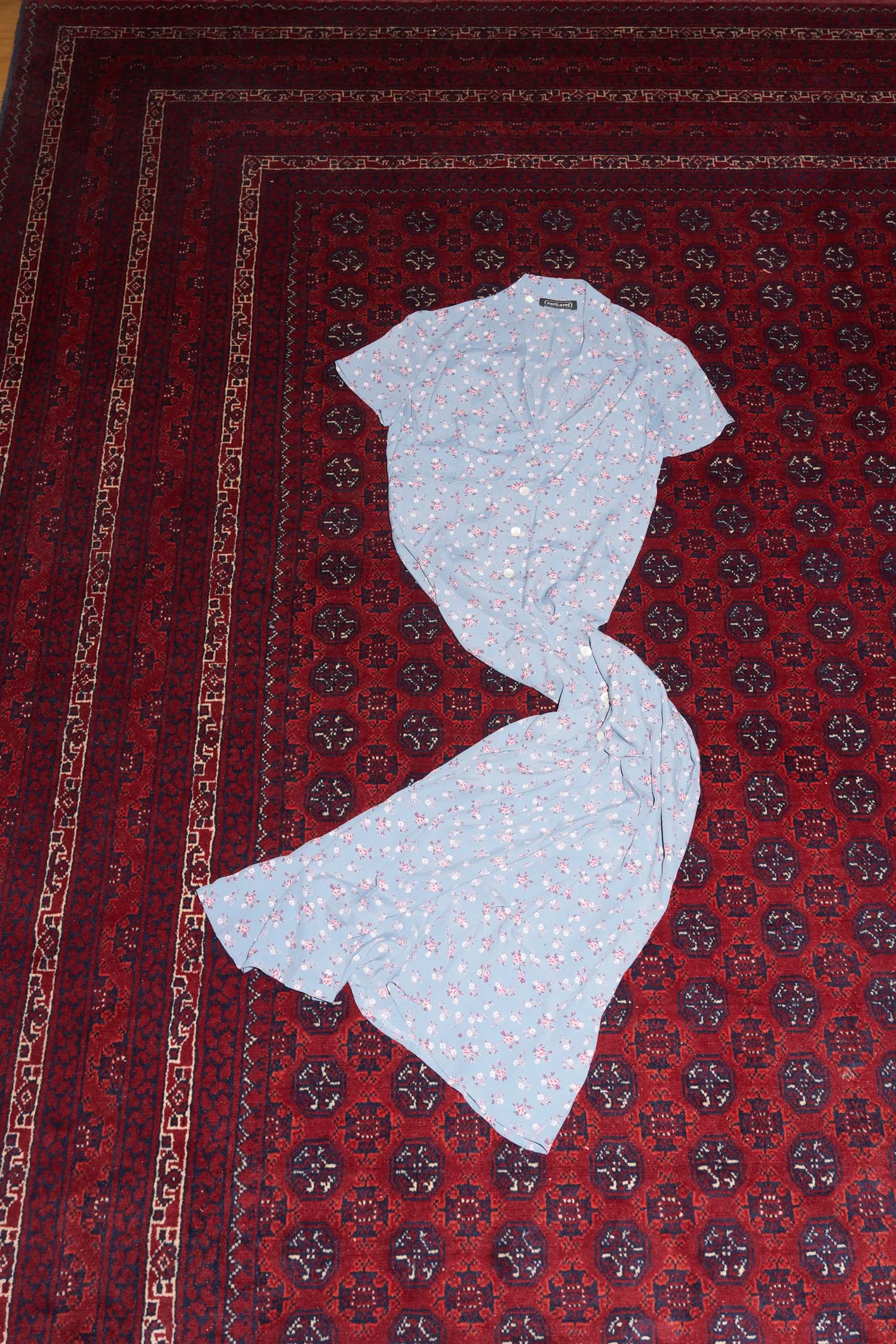 Cacharel 1990s blue viscose crepe floral print button front maxi dress - size 6