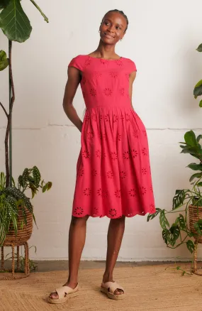 Claudia Floral Broderie Crimson Red Dress