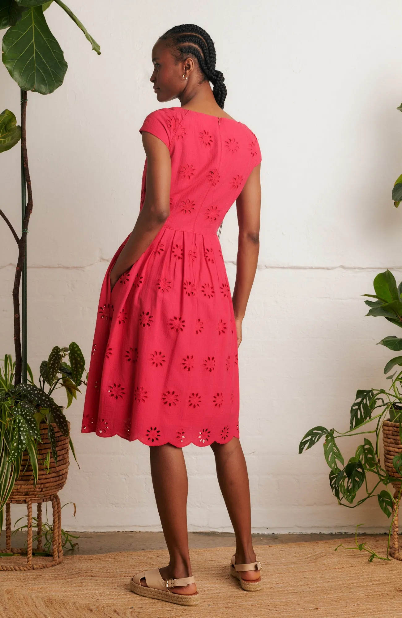 Claudia Floral Broderie Crimson Red Dress