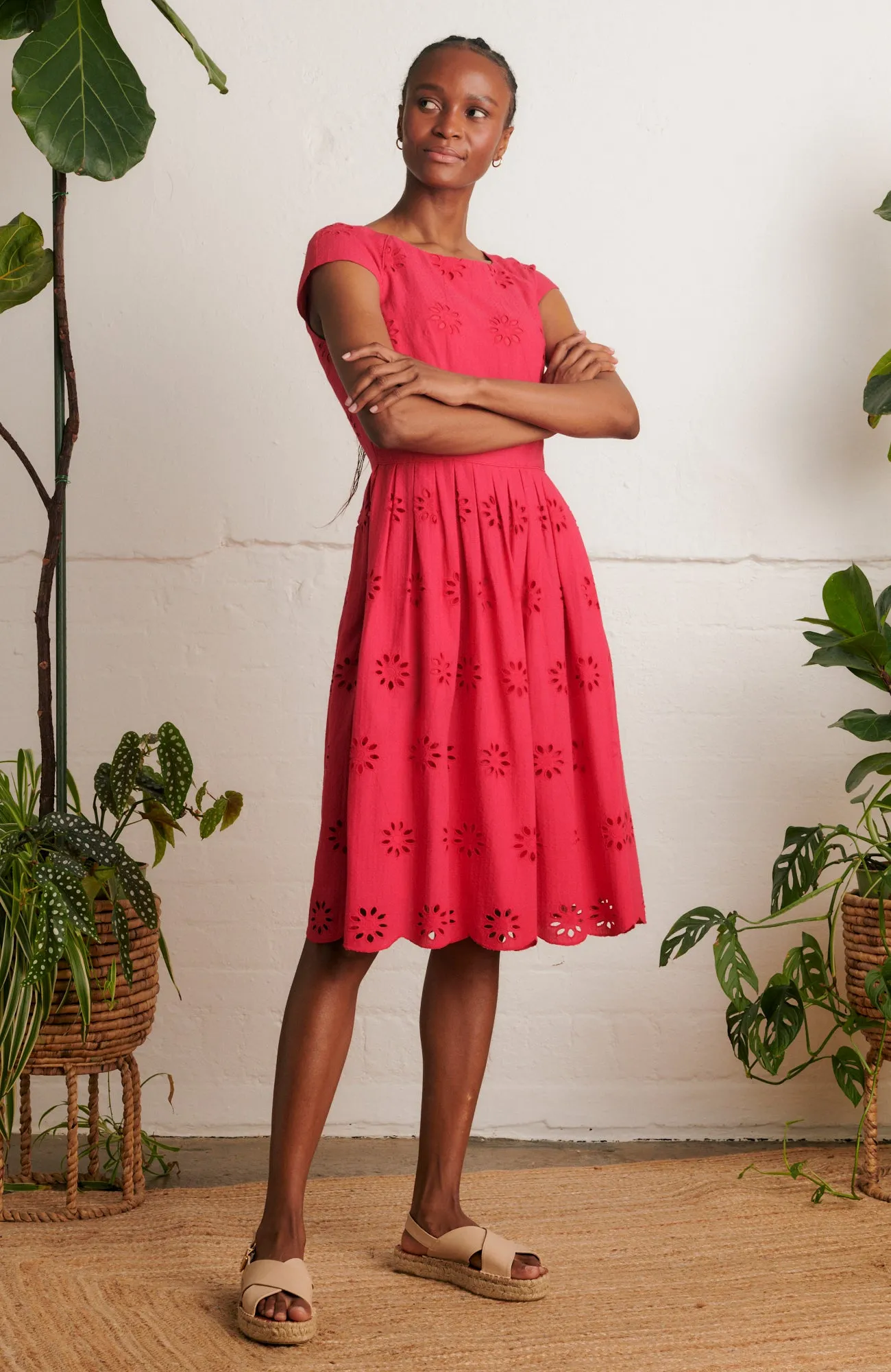 Claudia Floral Broderie Crimson Red Dress
