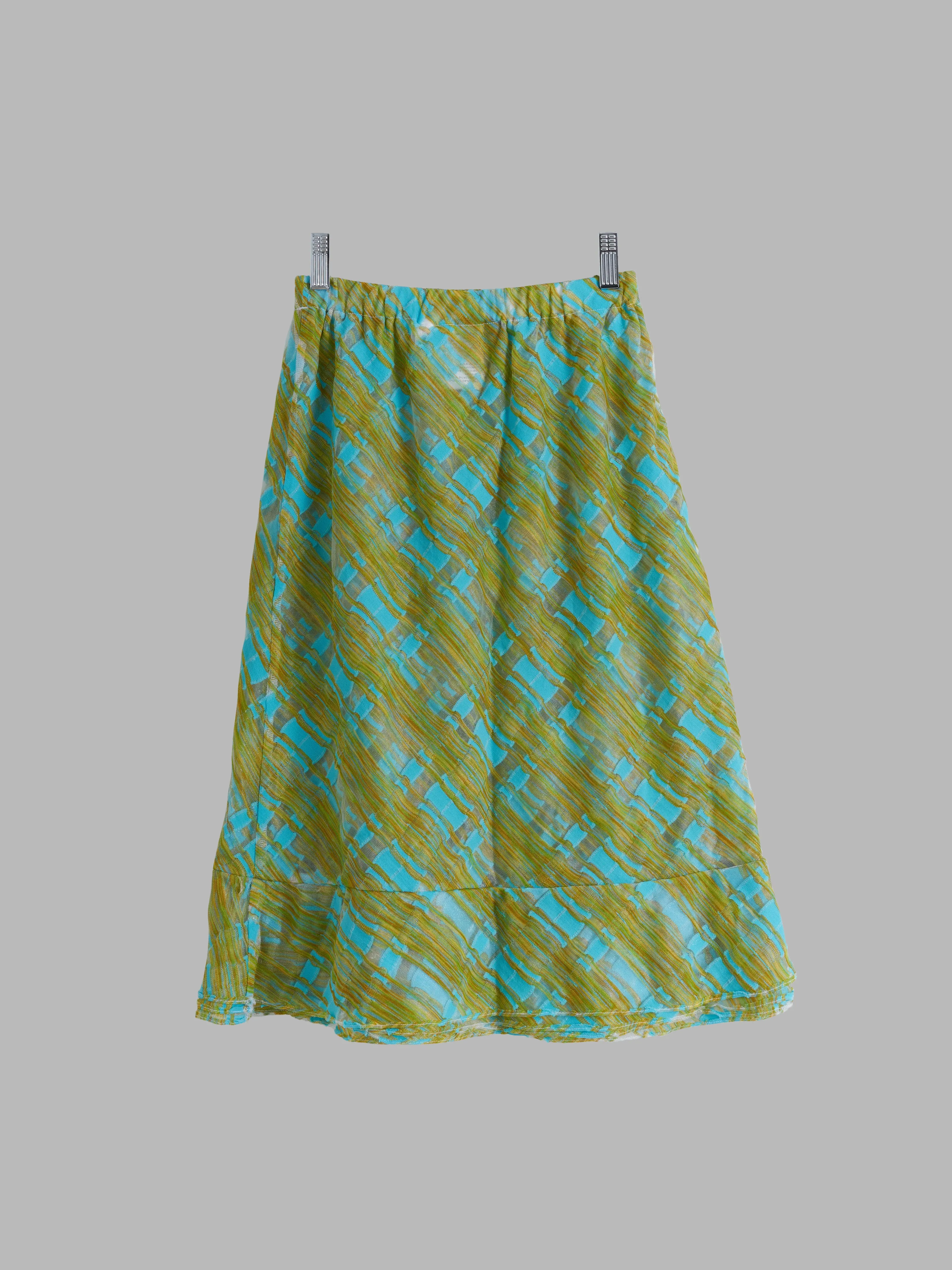 Comme des Garcons SS2001 fluorescent green blue mesh elastic waist skirt - S