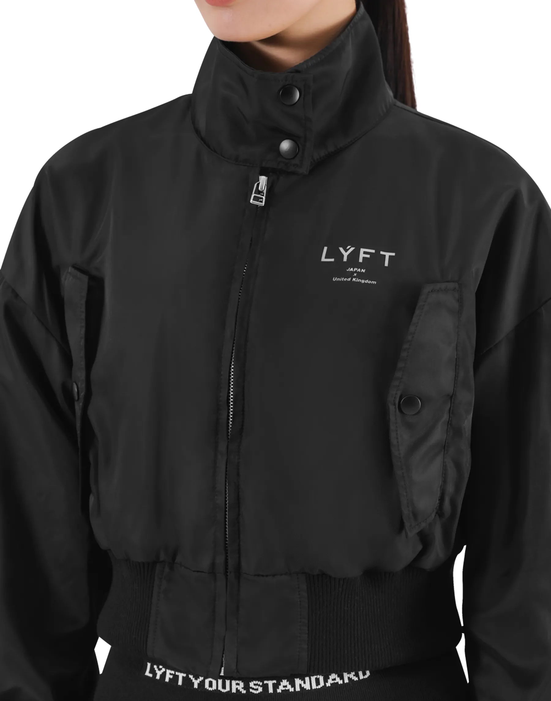 Cropped Light Bomber Jacket - Black