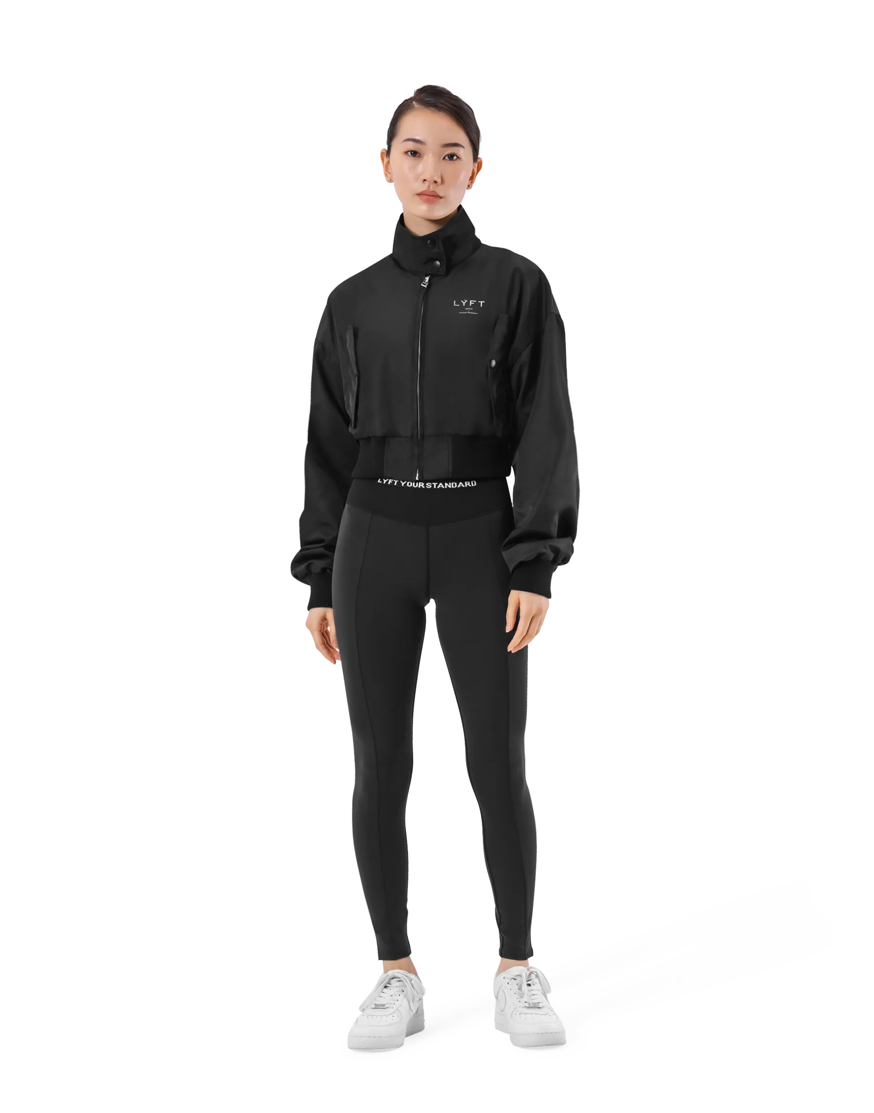 Cropped Light Bomber Jacket - Black