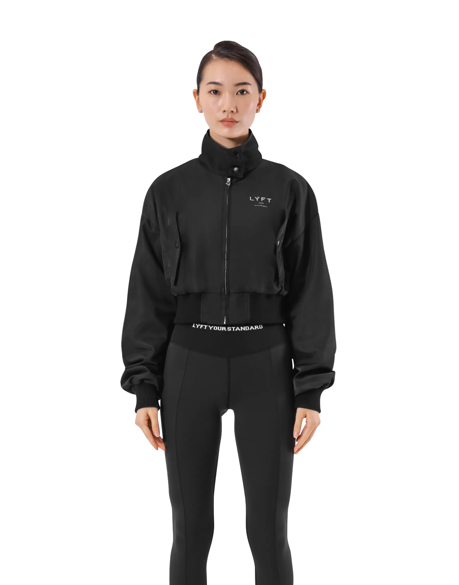 Cropped Light Bomber Jacket - Black