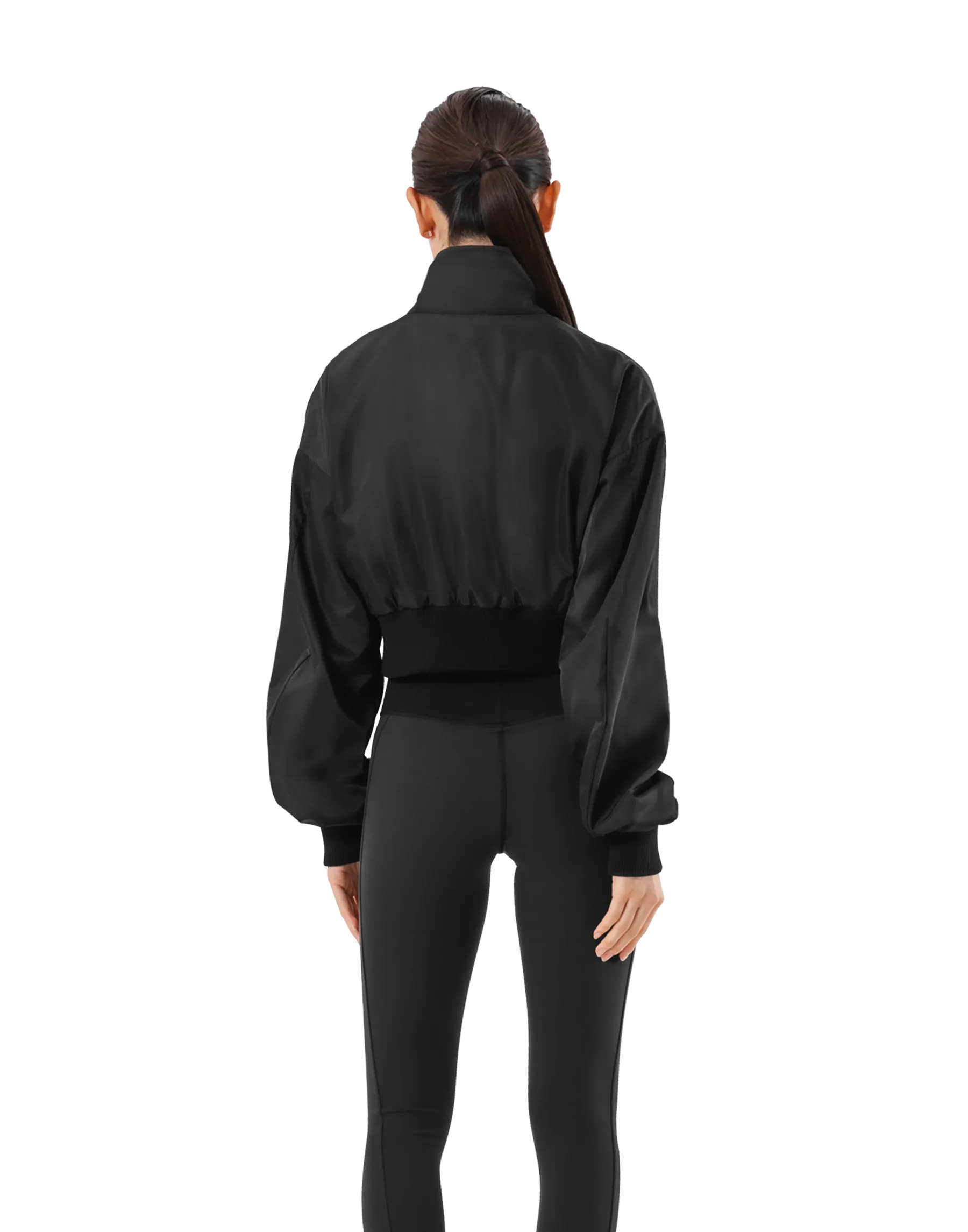 Cropped Light Bomber Jacket - Black