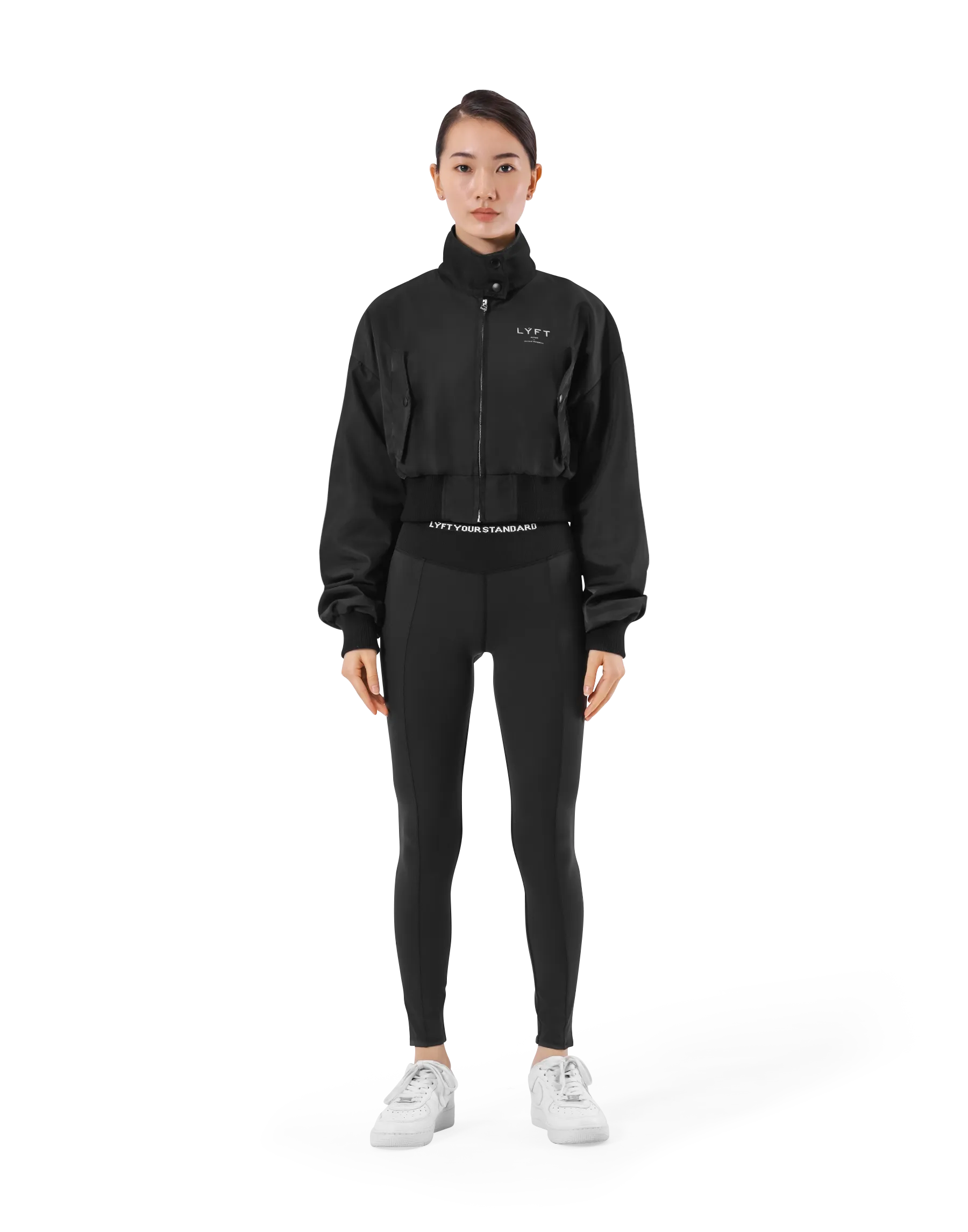 Cropped Light Bomber Jacket - Black