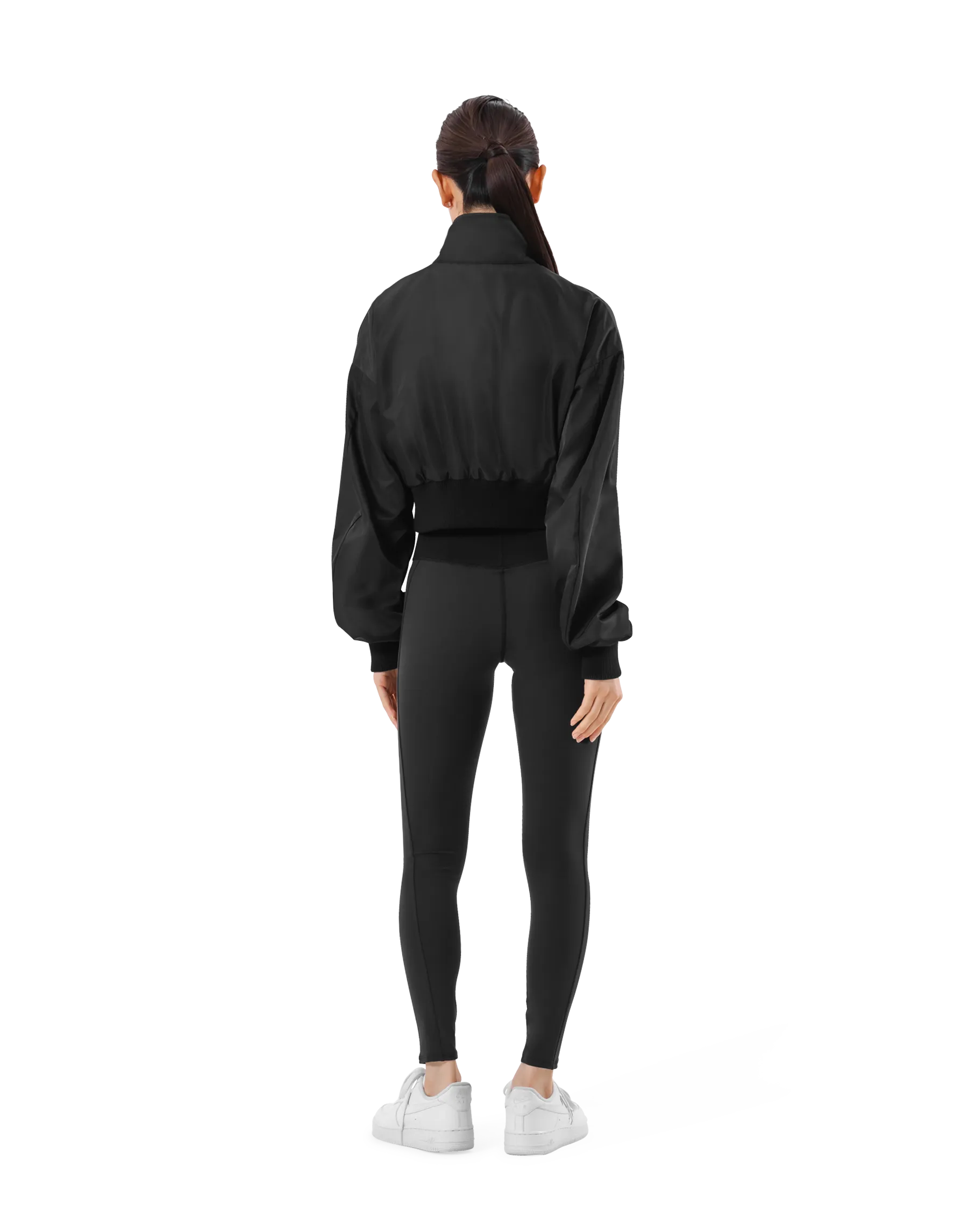 Cropped Light Bomber Jacket - Black