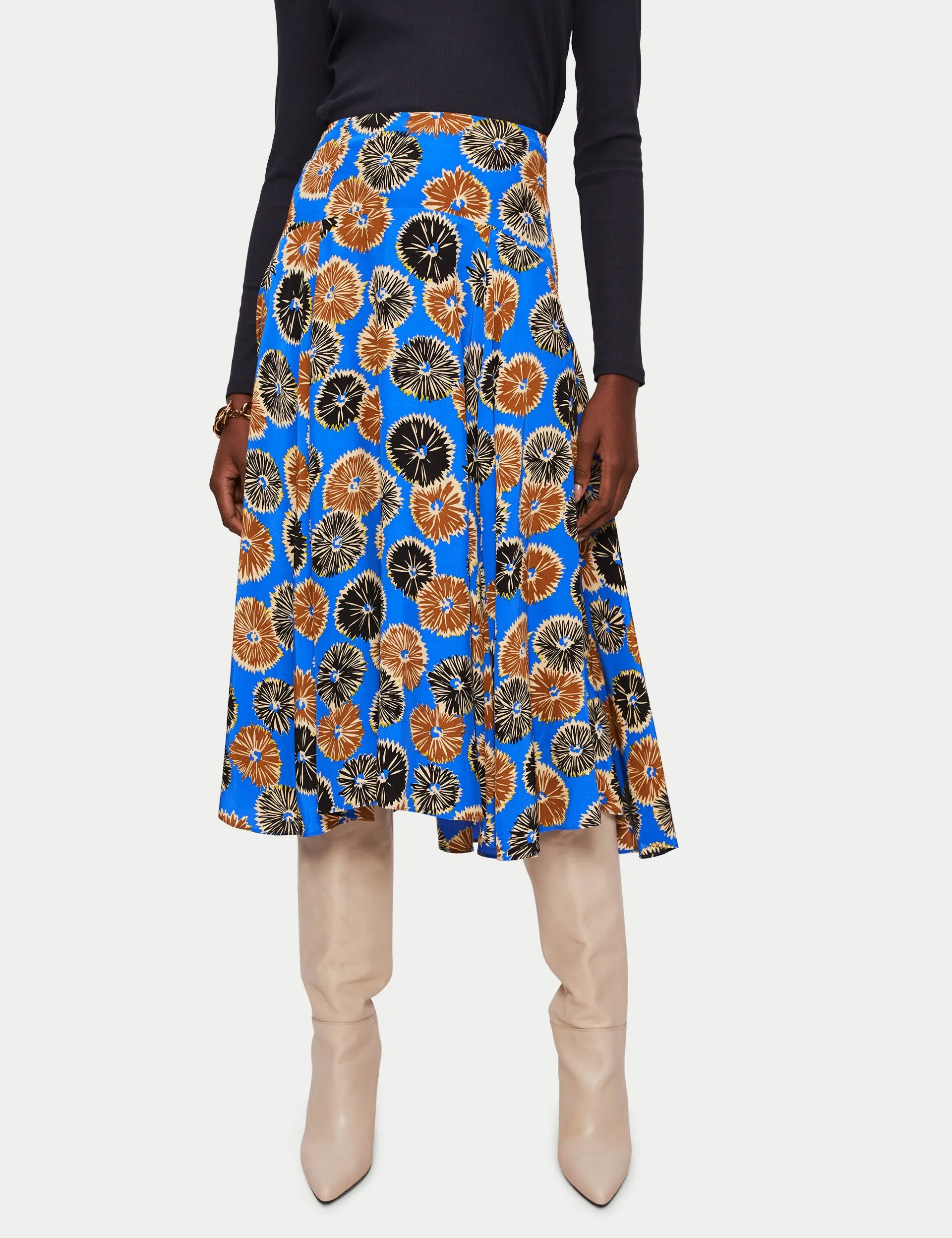 Dandelion Floral Midi Skirt | Blue