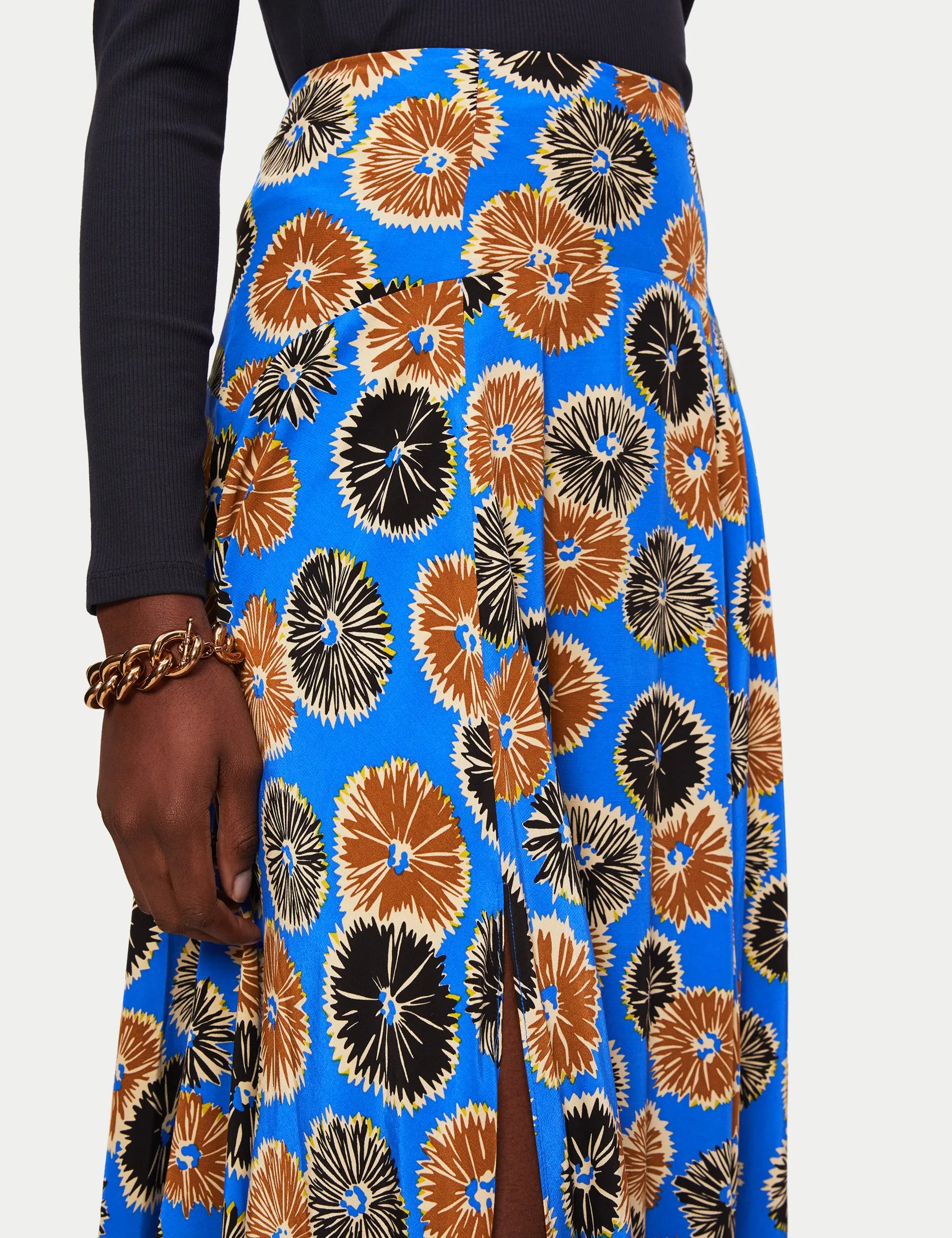 Dandelion Floral Midi Skirt | Blue