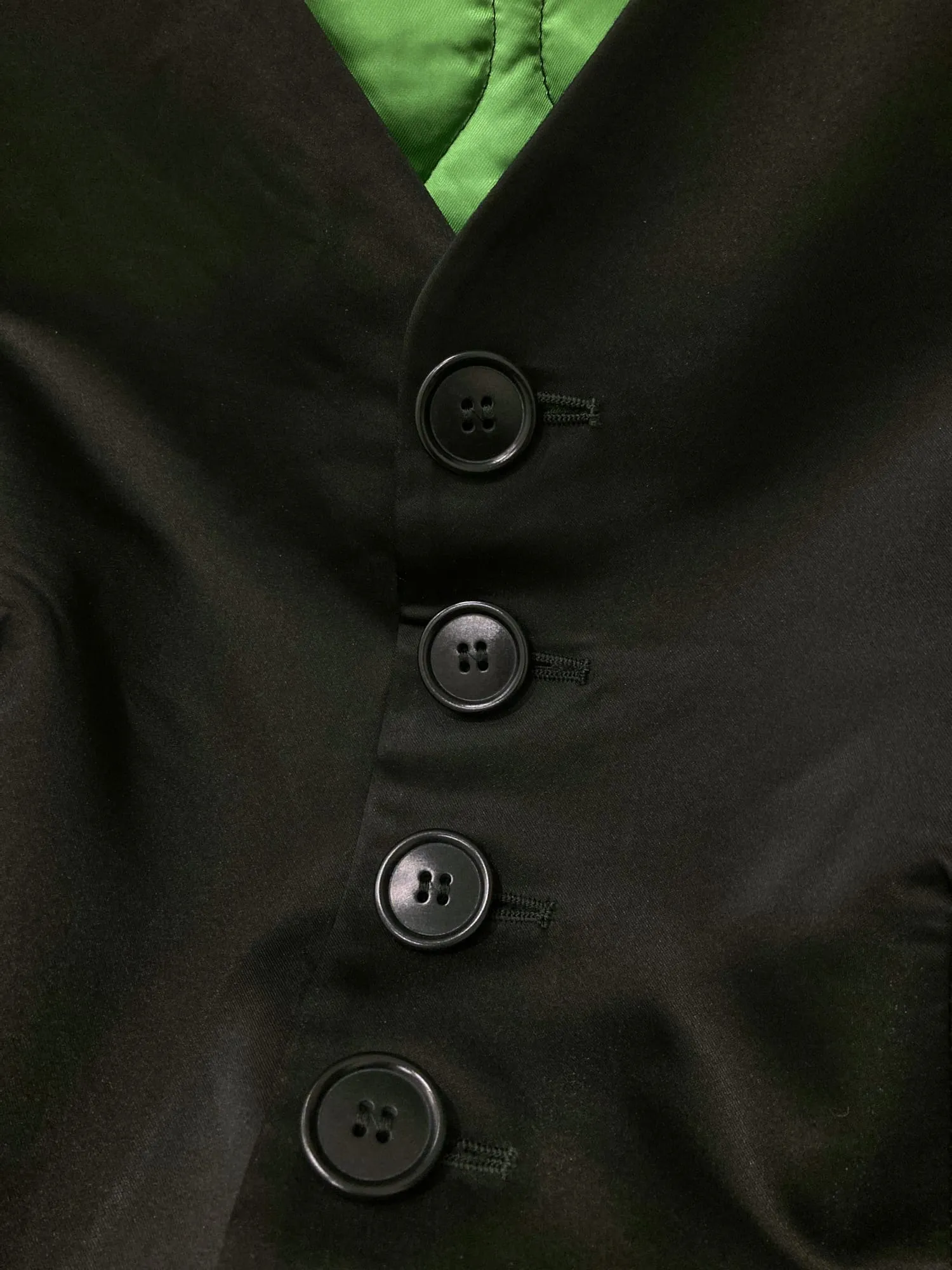 Dirk Bikkembergs 1990s quilted black satin waistcoat with green reversible back