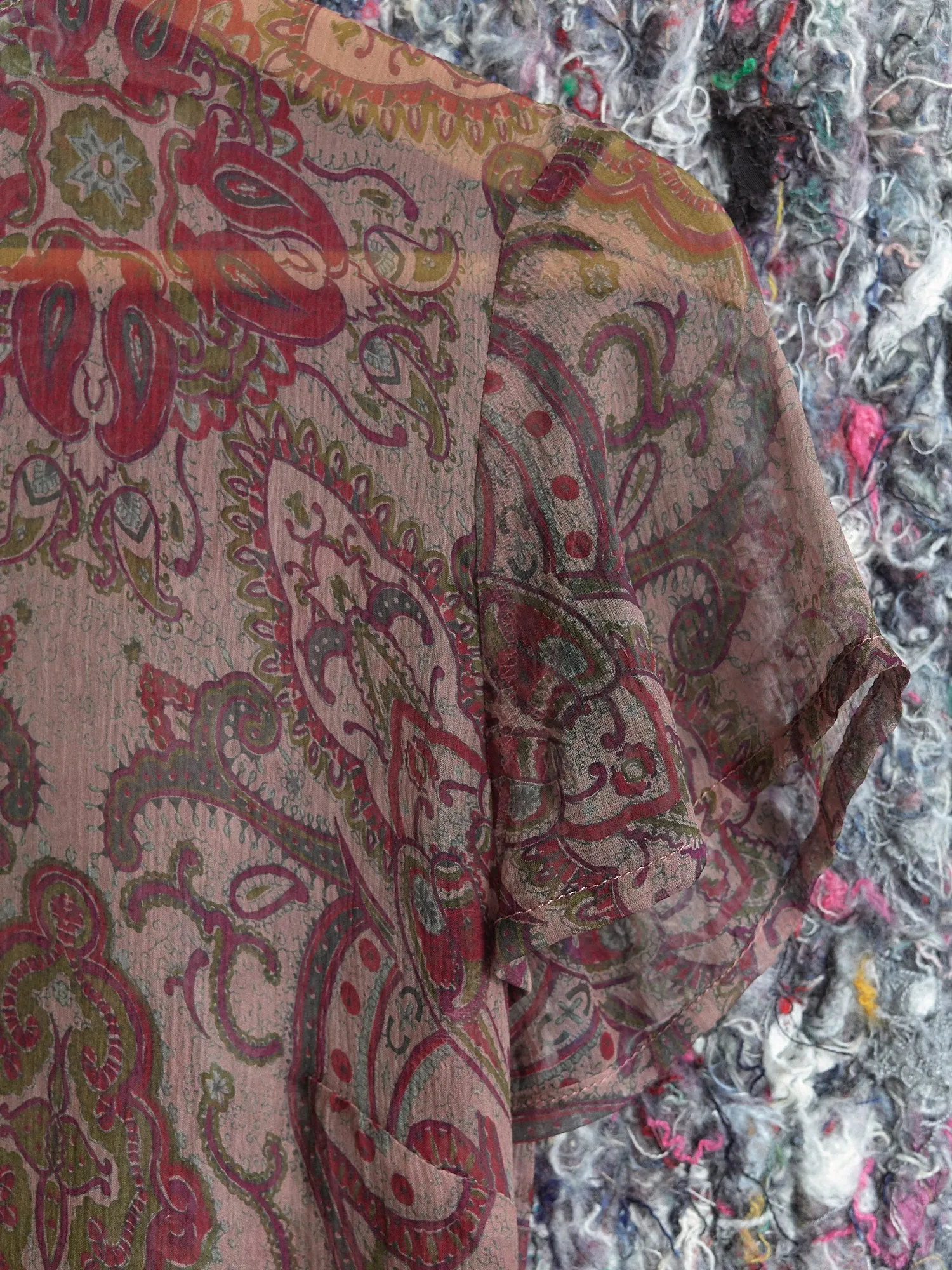 Dries Van Noten 1990s sheer paisley printed silk cap sleeve dress - size 40