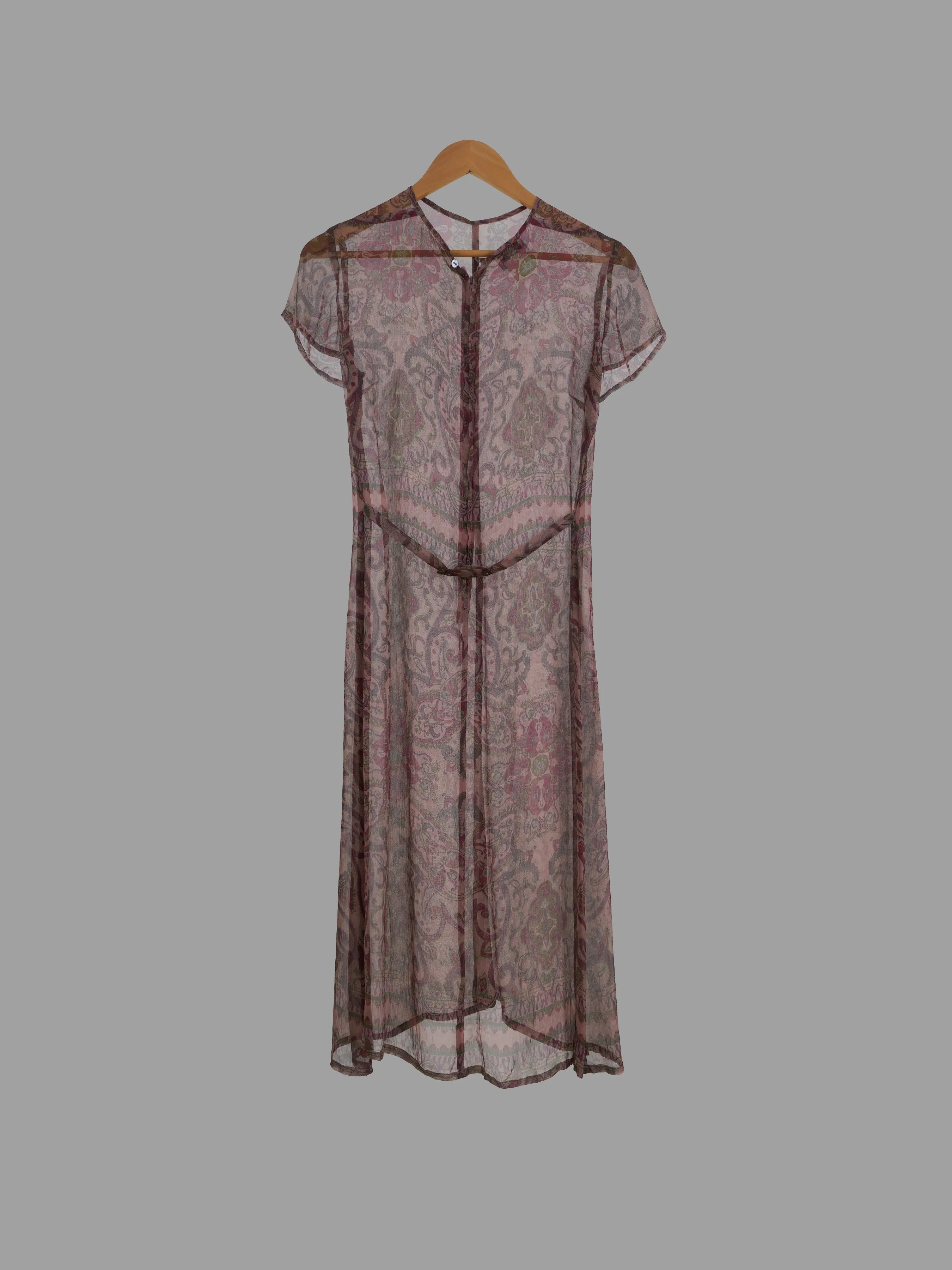 Dries Van Noten 1990s sheer paisley printed silk cap sleeve dress - size 40