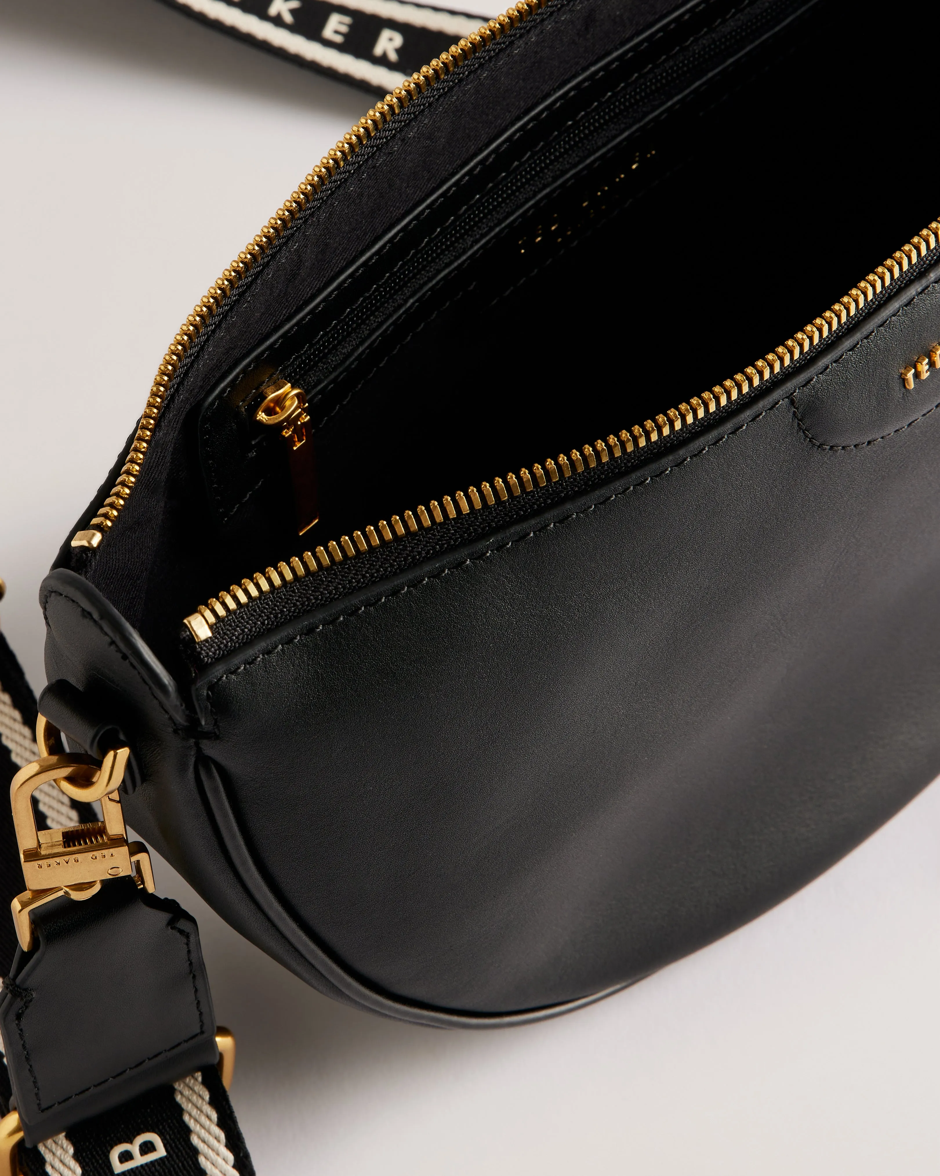 Essina Black Half Moon Crossbody Bag - Premium Webbing Leather