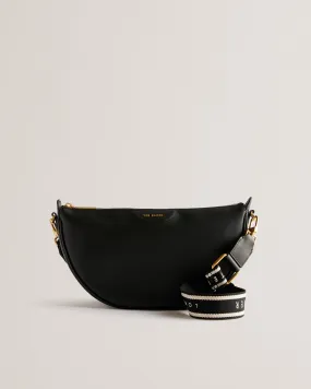 Essina Black Half Moon Crossbody Bag - Premium Webbing Leather