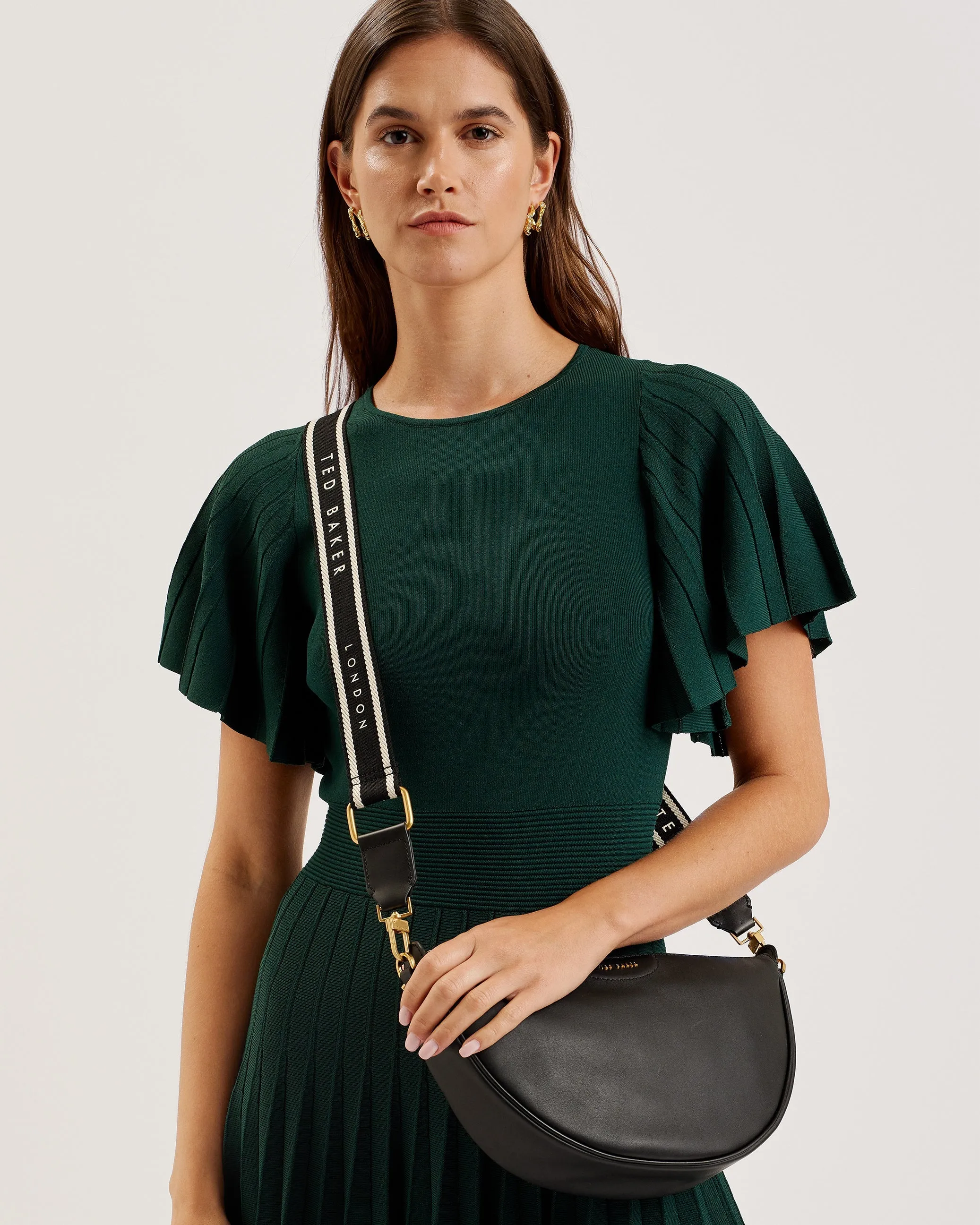 Essina Black Half Moon Crossbody Bag - Premium Webbing Leather