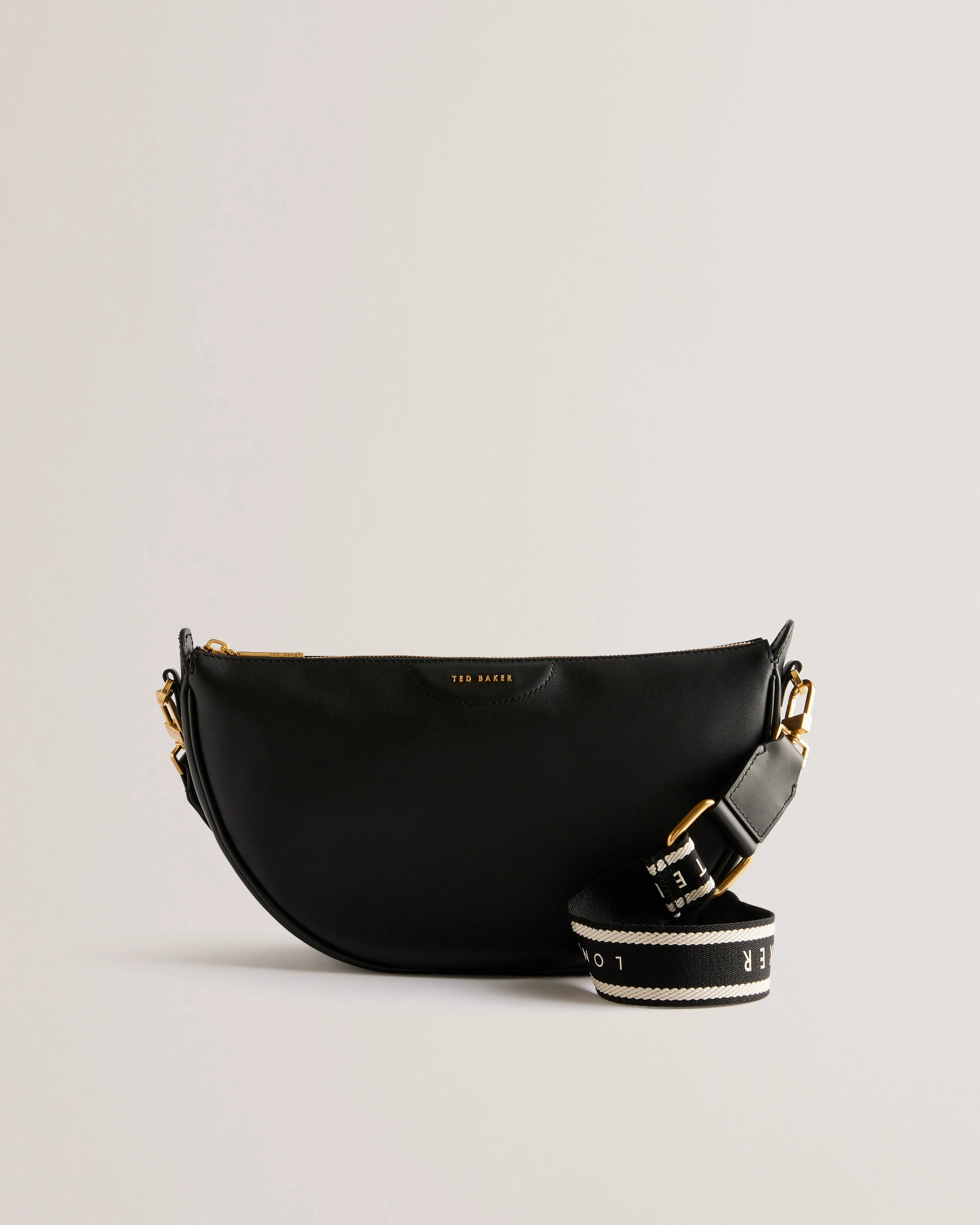 Essina Black Half Moon Crossbody Bag - Premium Webbing Leather